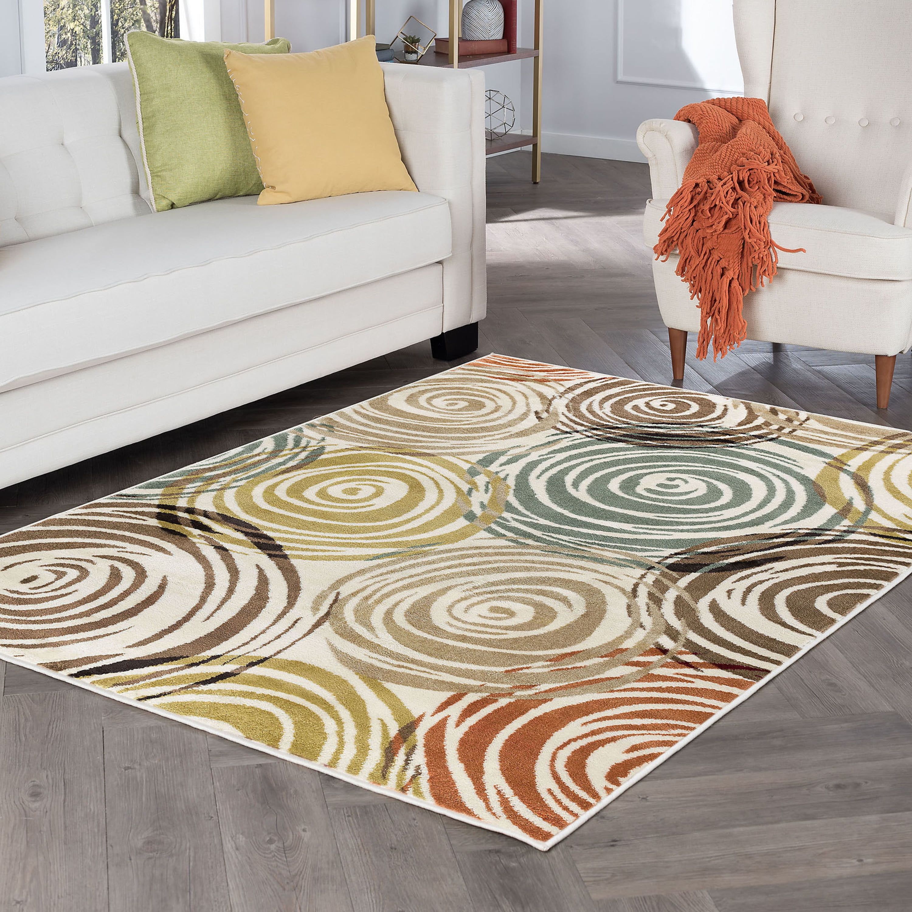 Ivory and Beige Swirl Pattern 5' x 7' Synthetic Area Rug