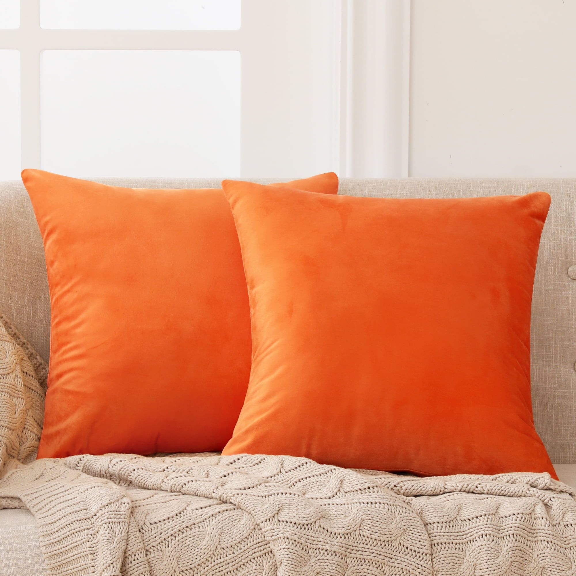 Orange Velvet Decorative Pillow Covers, 22" x 22", Set of 2