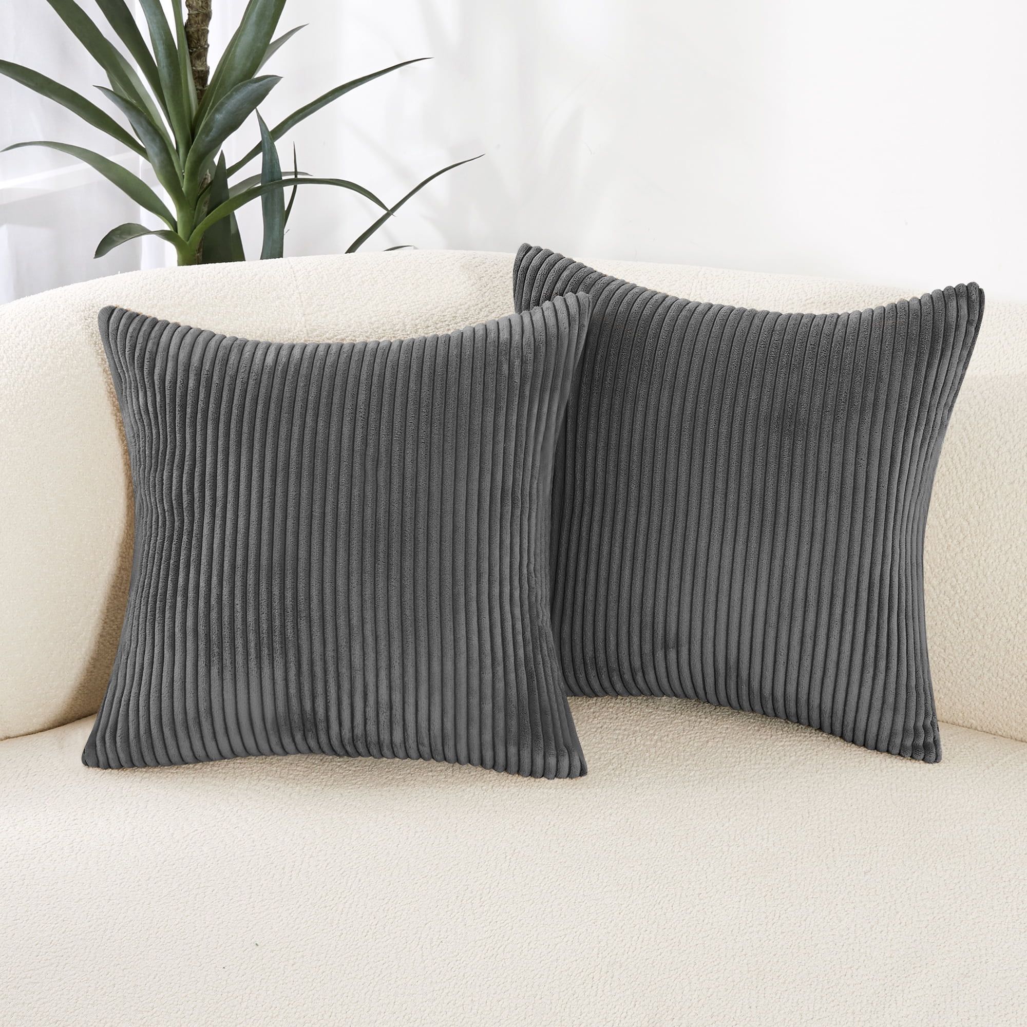 Dark Gray Corduroy 16x16 Euro Throw Pillow Covers Set of 2