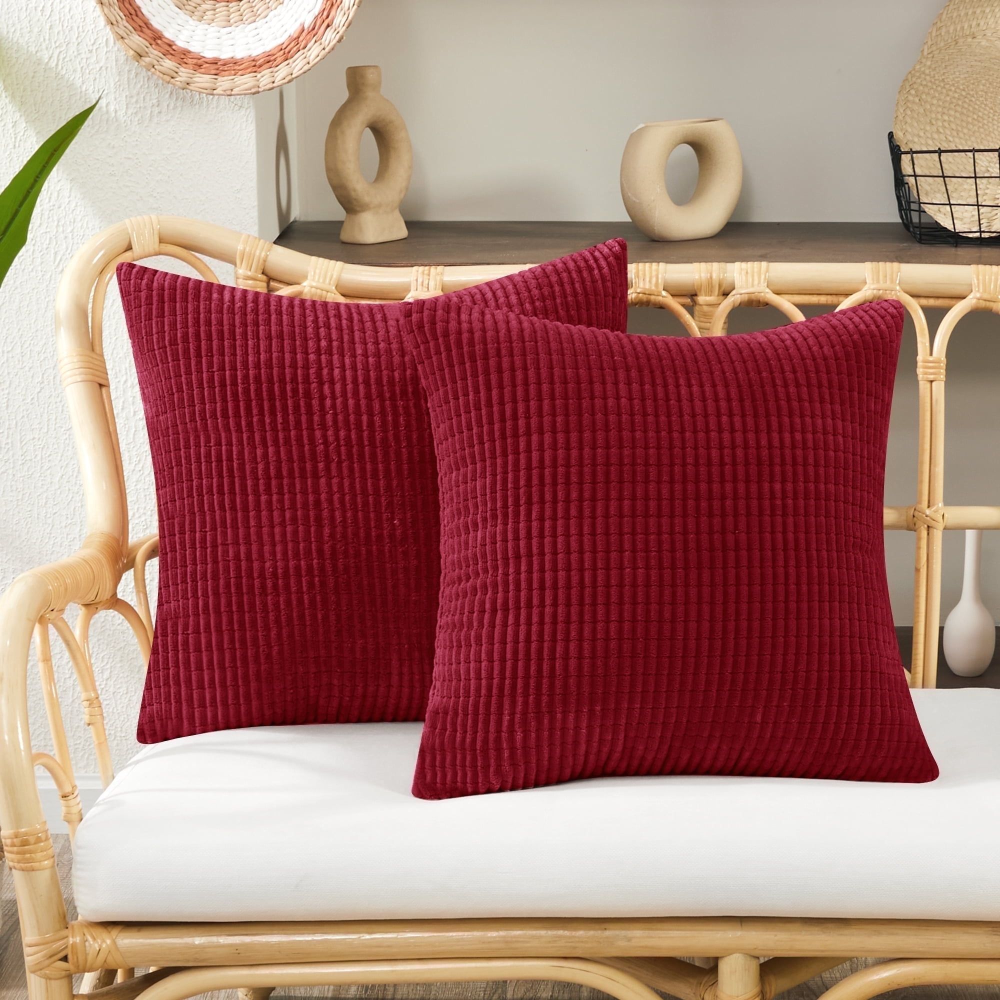 Wine Red Corduroy 22x22 Euro Pillow Covers, Set of 2