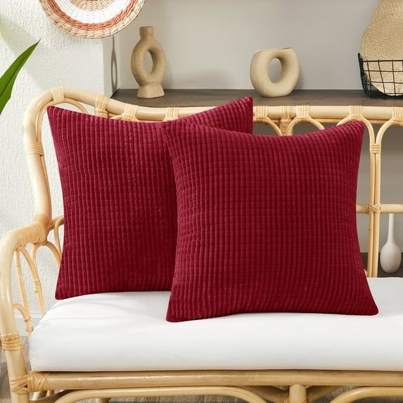Wine Red Corduroy 22x22 Euro Pillow Covers, Set of 2