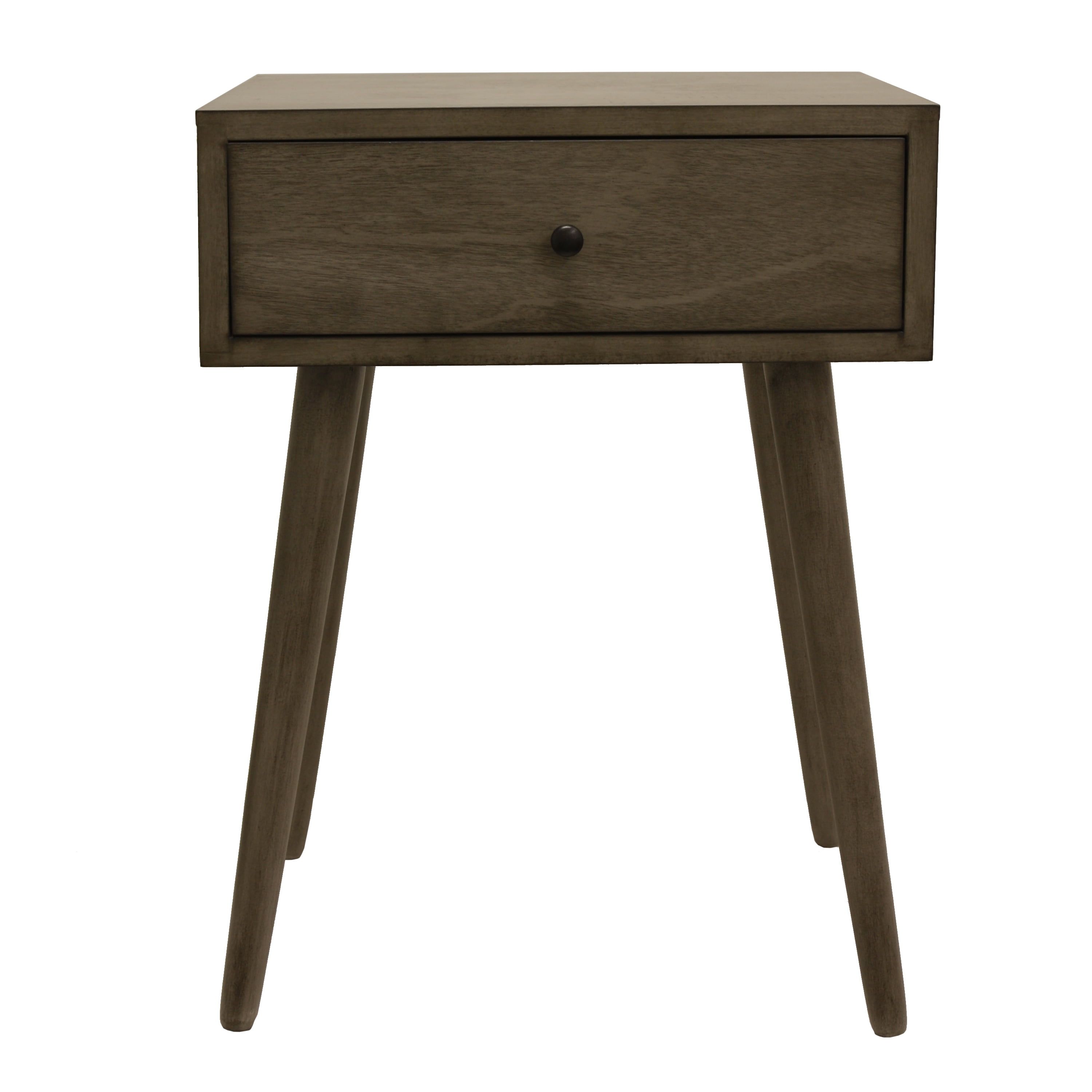 Gray Mid-Century Modern Wood Side Table with Storage