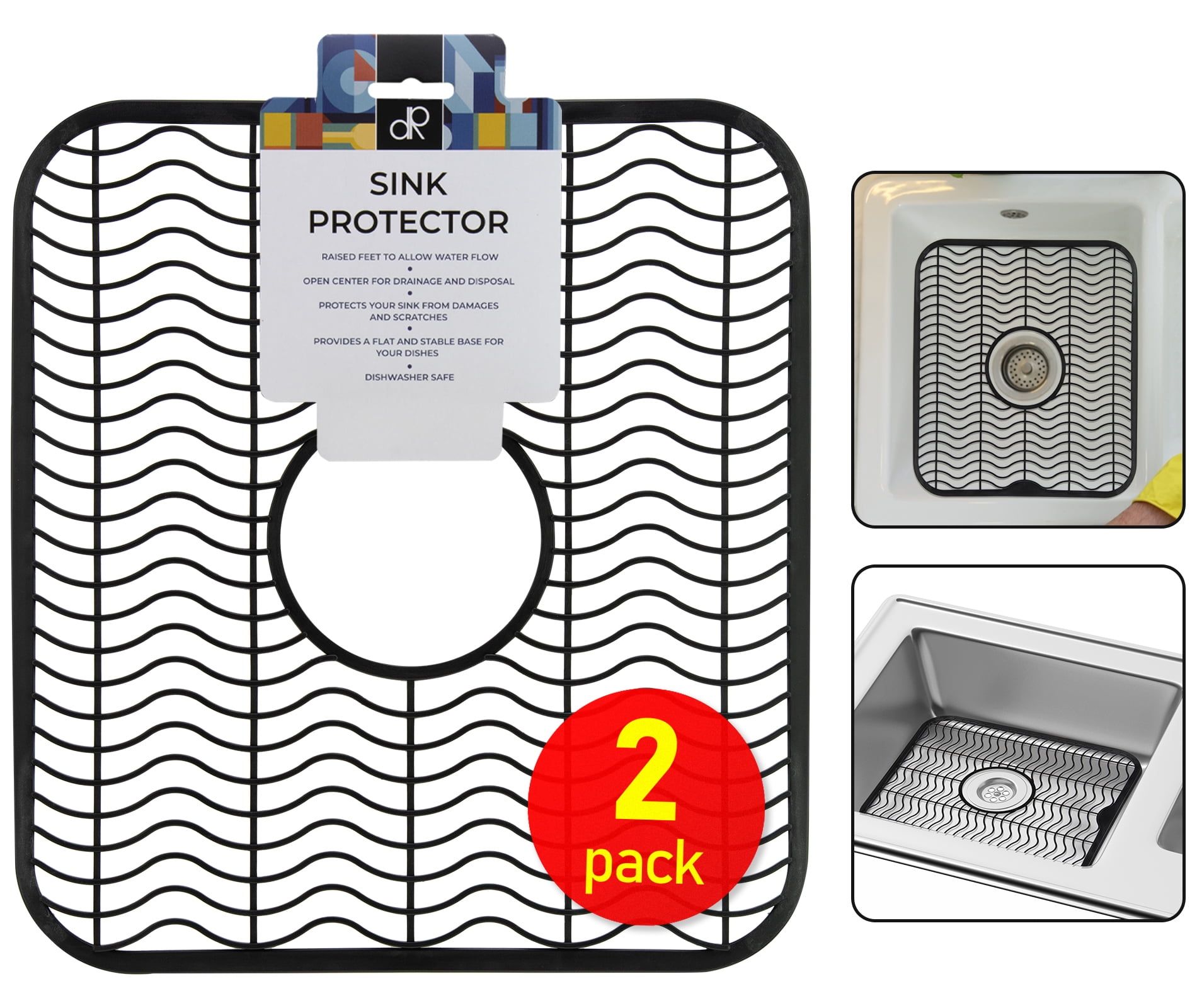 DecorRack Black Plastic 12" x 11" Sink Protectors, 2 Pack