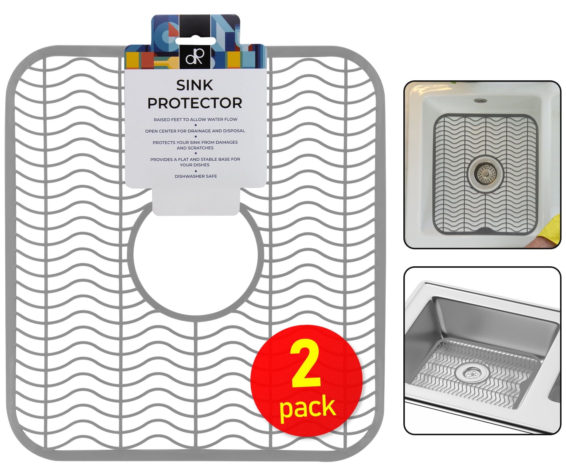 Gray Plastic Sink Protectors, 12" x 11" Kitchen Mat, 2 Pack