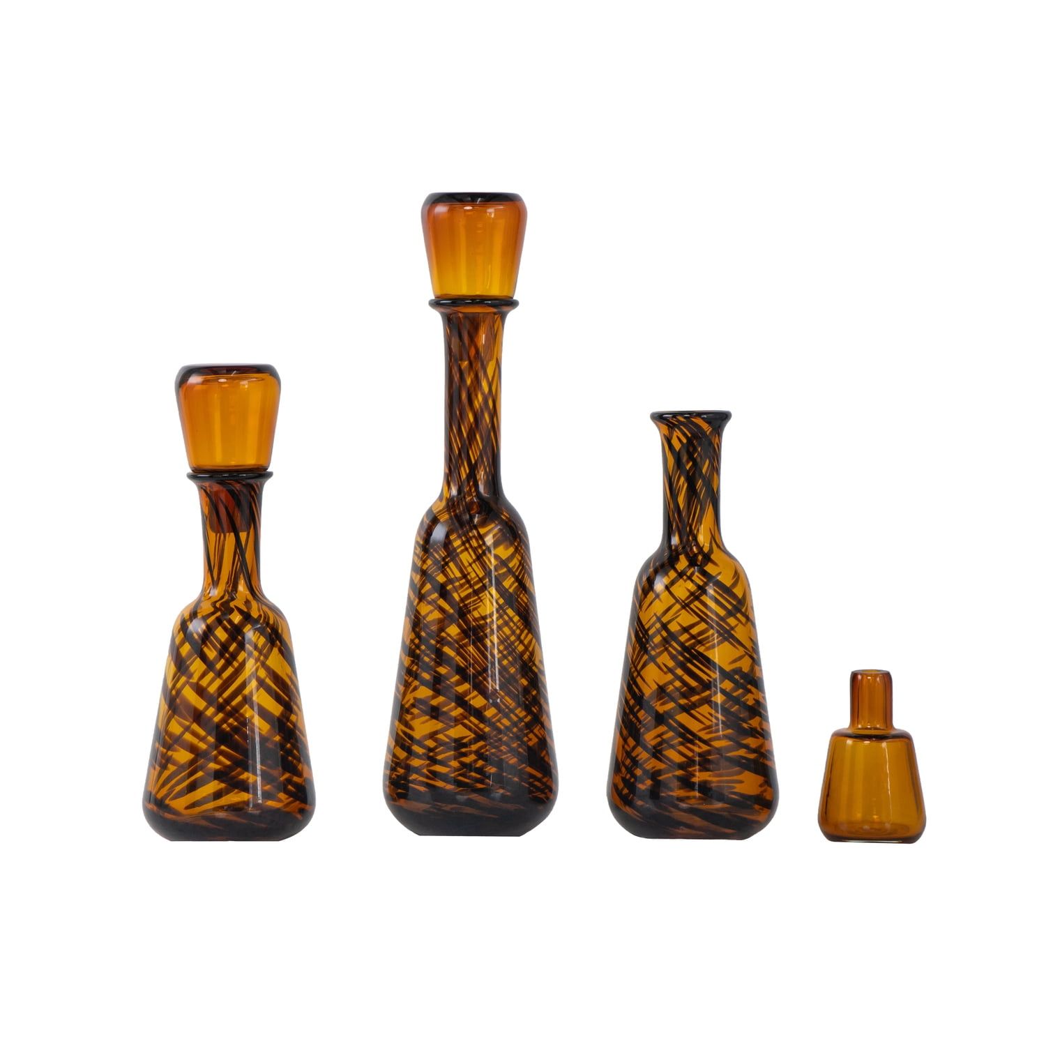 Amber and Brown Swirled Glass Decorative Bottles Set of 3