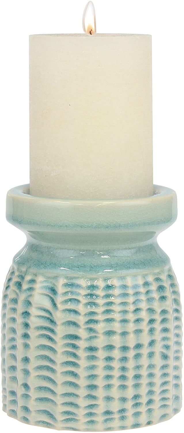 Pale Ocean Ceramic Textured Pillar Candle Holder