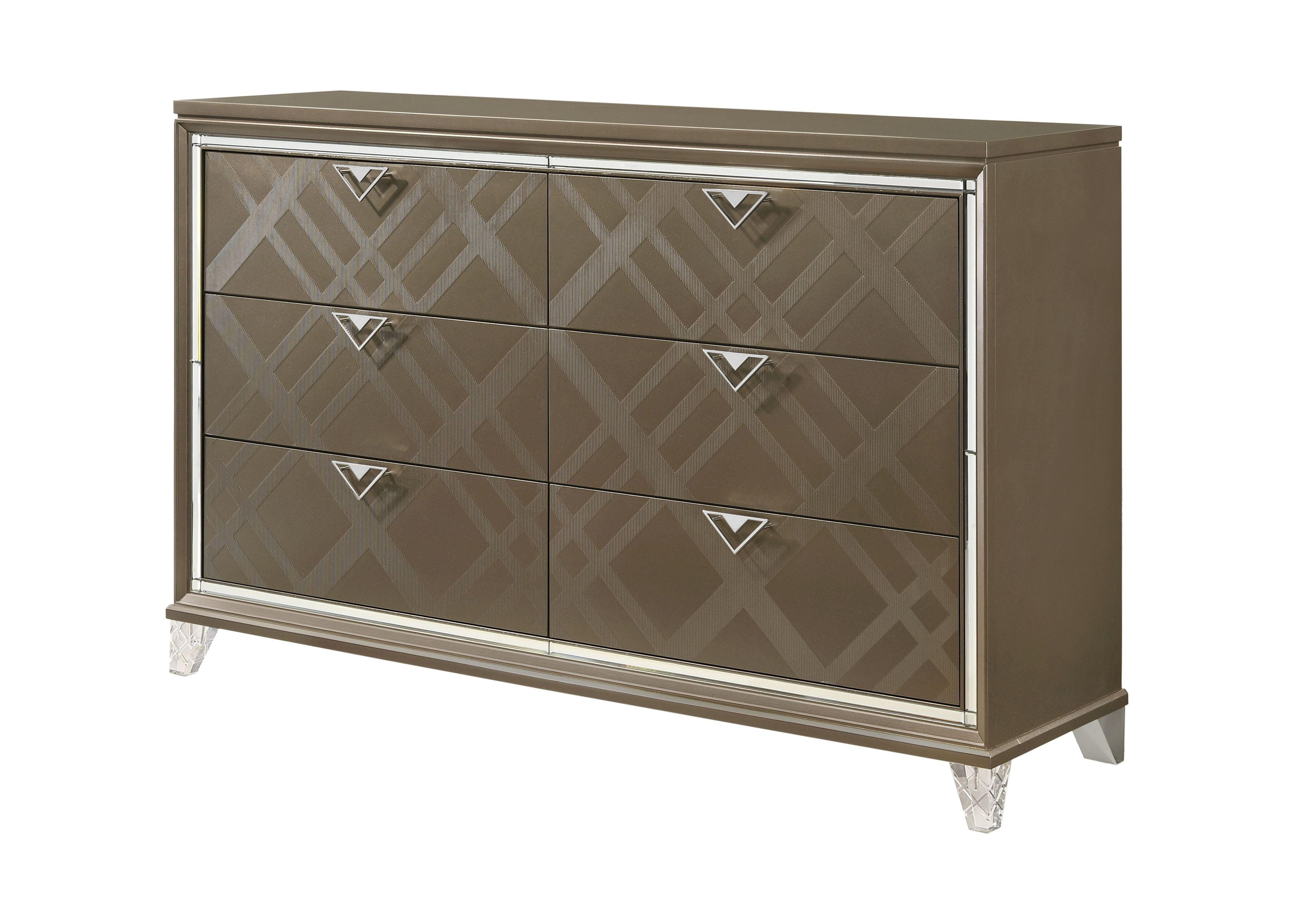 Skylar Dark Champagne 68" Glam Dresser with Mirrored Trim