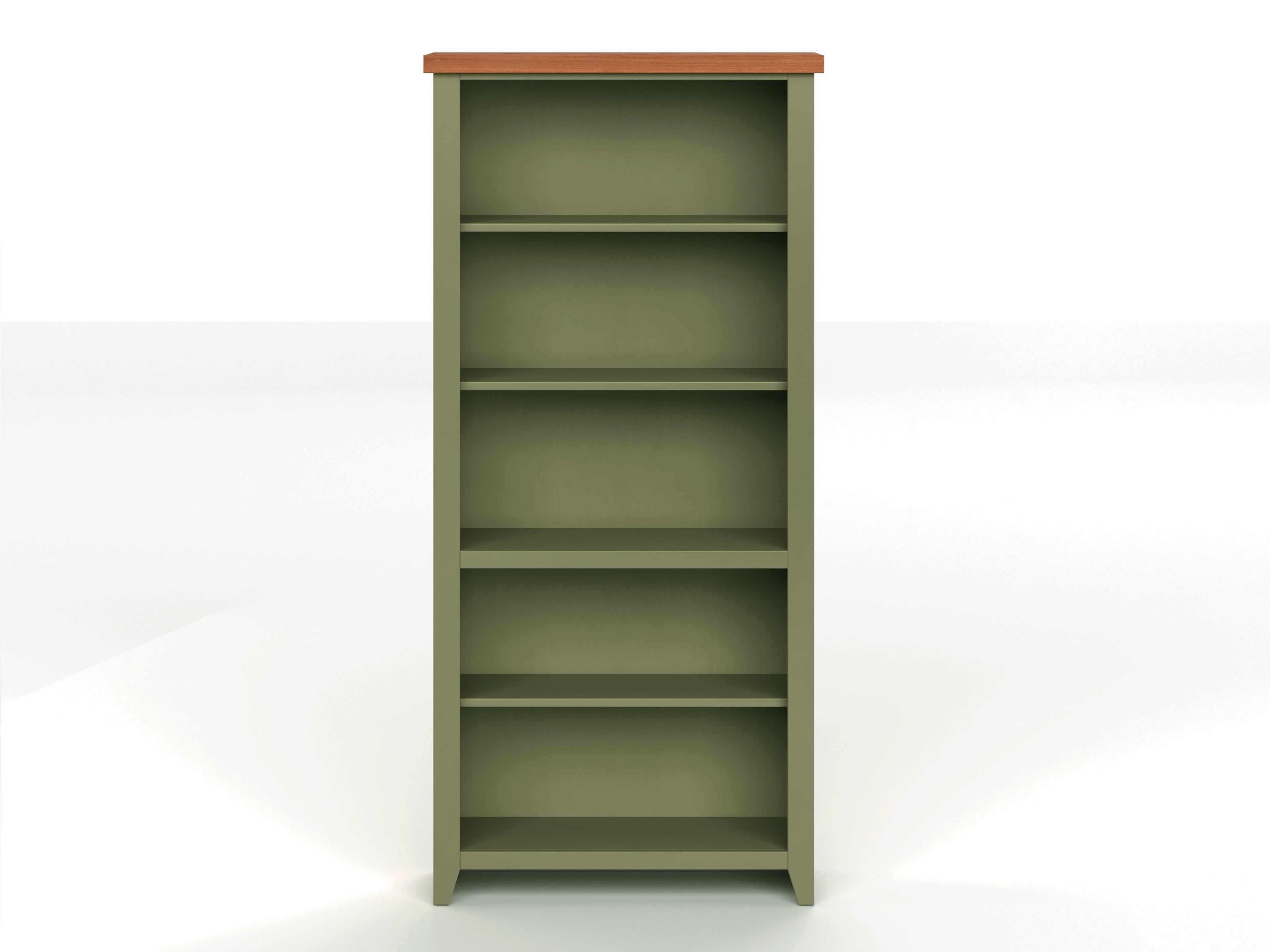 Sage Green and Fruitwood 72" Adjustable 5-Shelf Bookcase