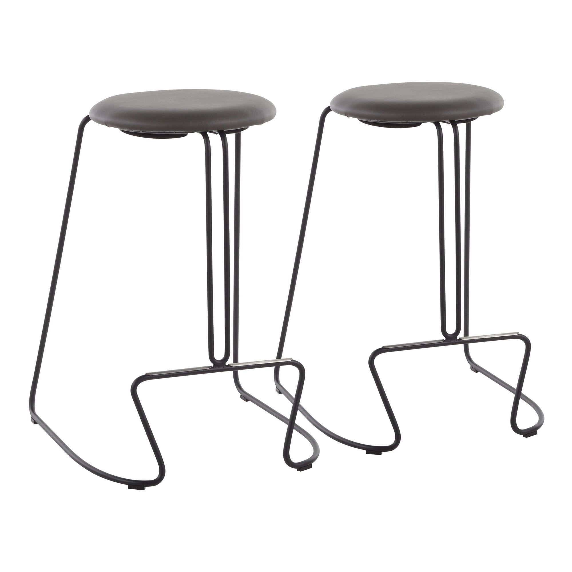Finn 18'' Grey Steel and Black Faux Leather Modern Counter Stool - Set of 2
