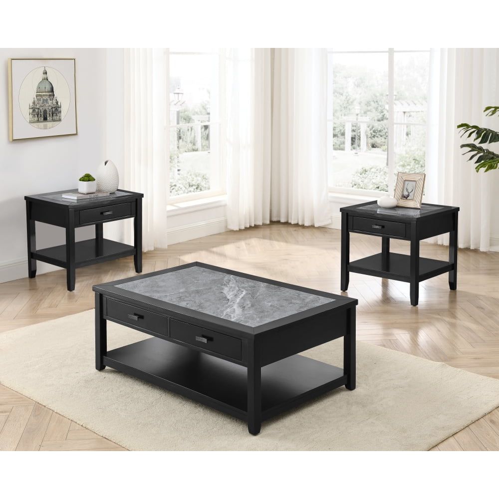 Garvine Black and Gray 3-Piece Coffee and End Table Set