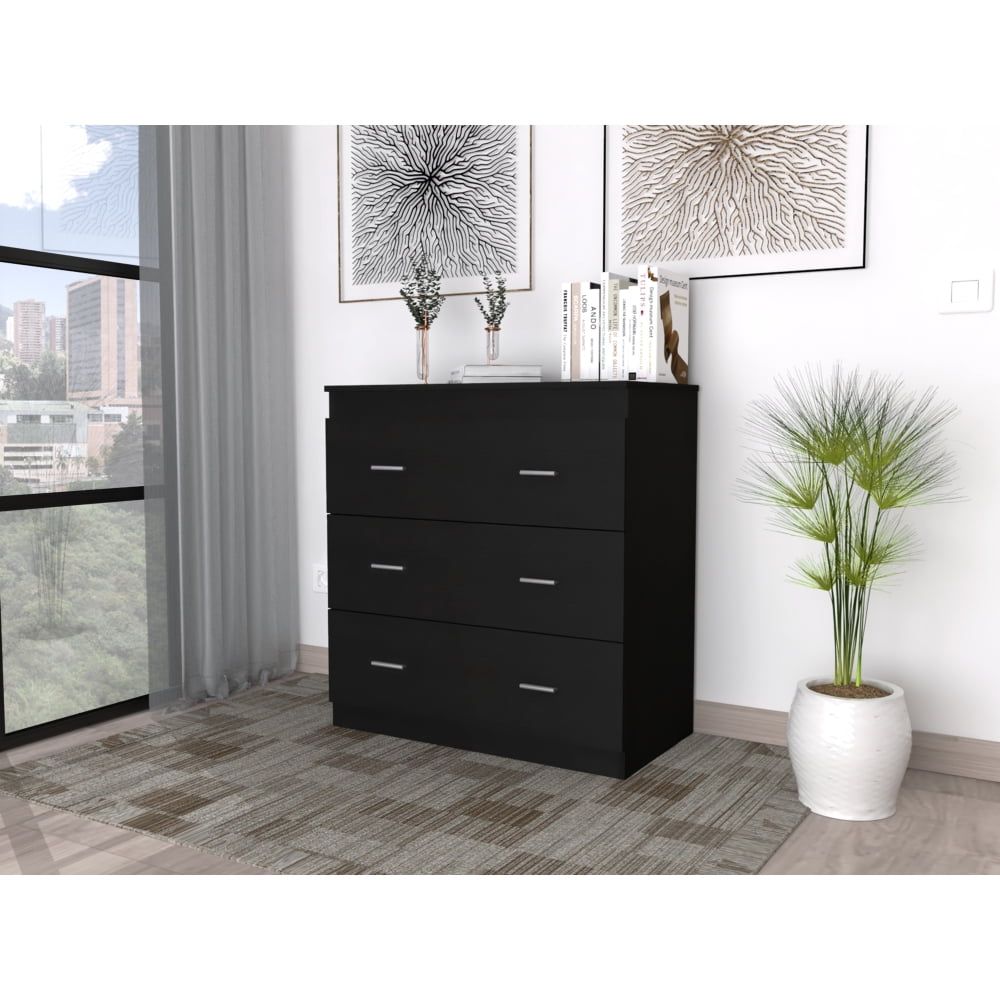 Black 3-Drawer Dresser with Mirror