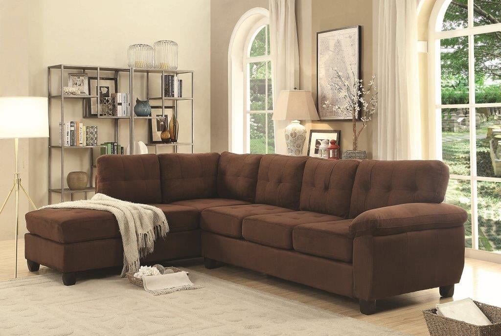 Chocolate Tufted Faux Leather Two-Piece Sectional Sofa