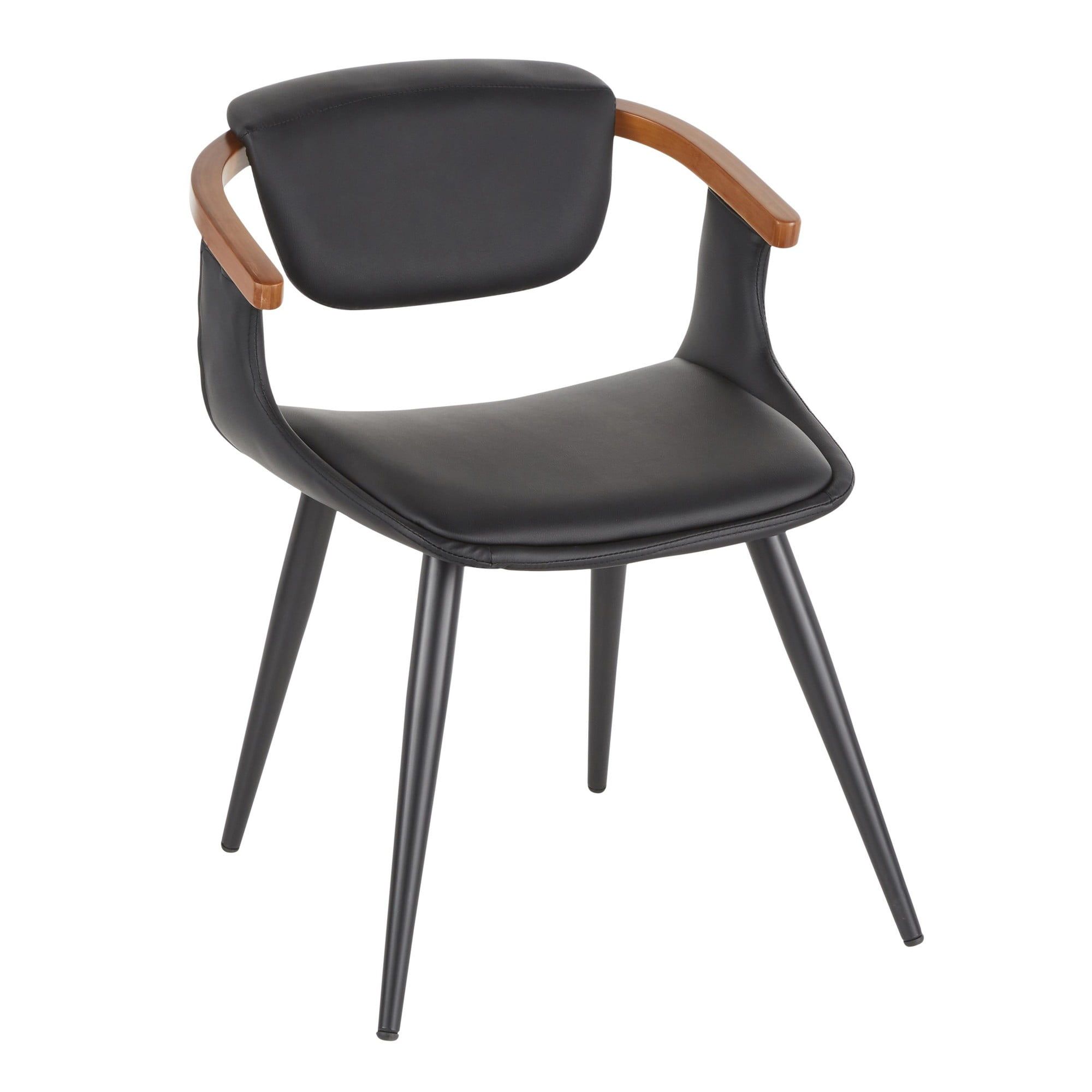 High-Back Oracle Side Chair in Black Faux Leather and Walnut