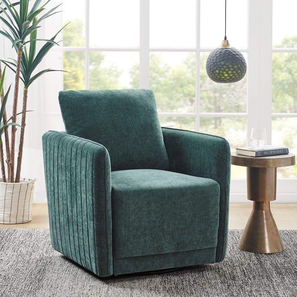 Teal Velvet Channel Quilted Swivel Accent Chair