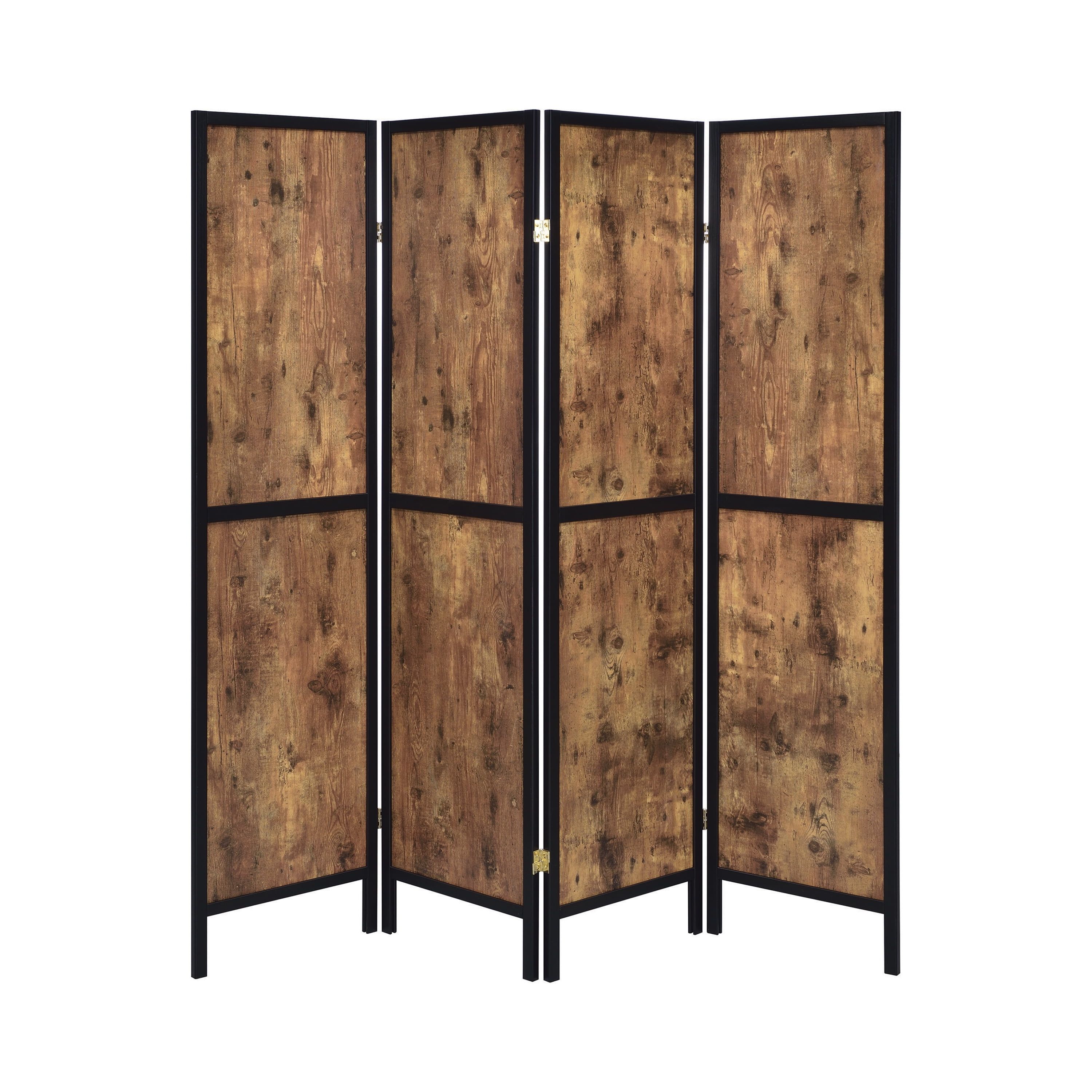 Antique Nutmeg and Black 4-Panel Folding Screen