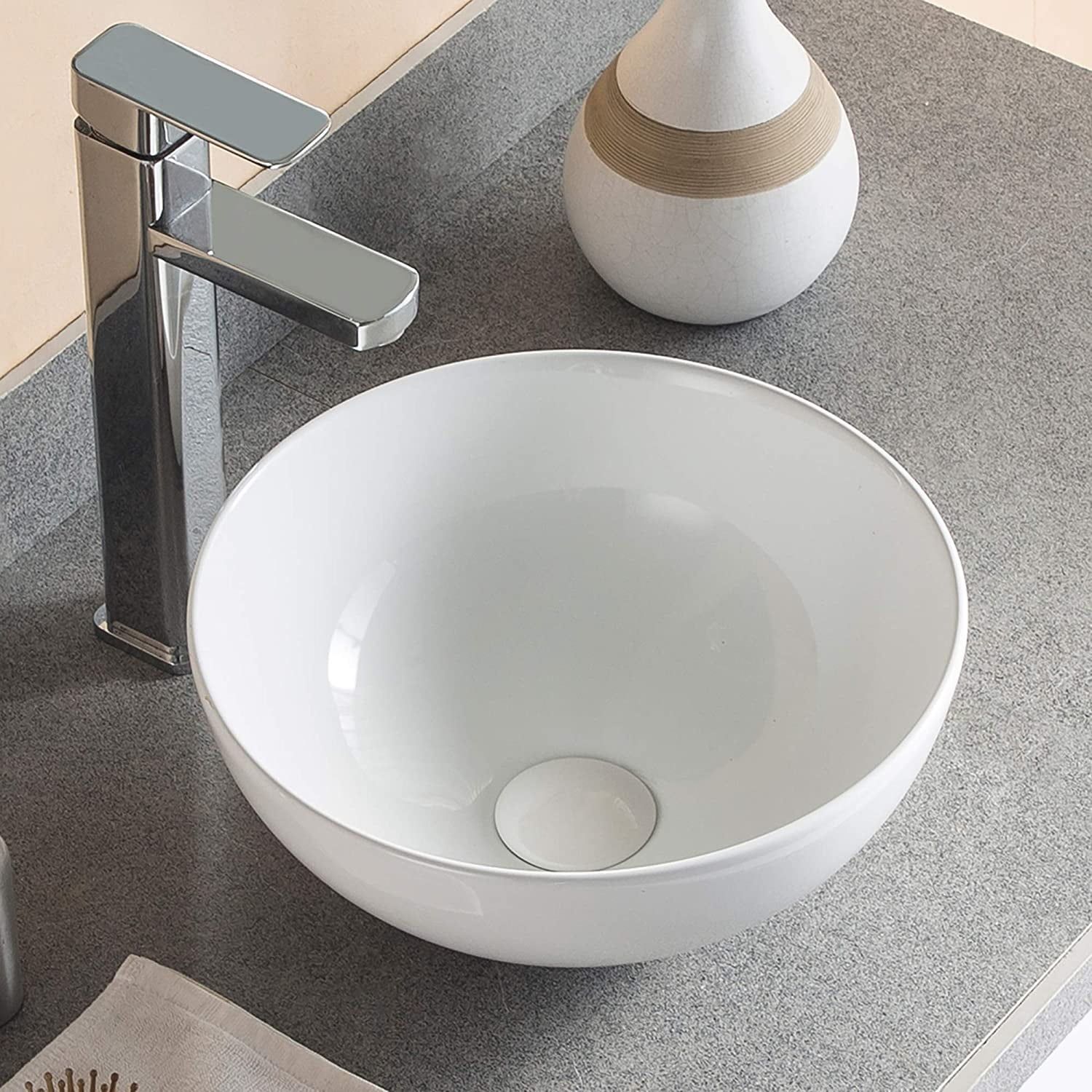 White Ceramic Round Above-Counter Bathroom Vessel Sink