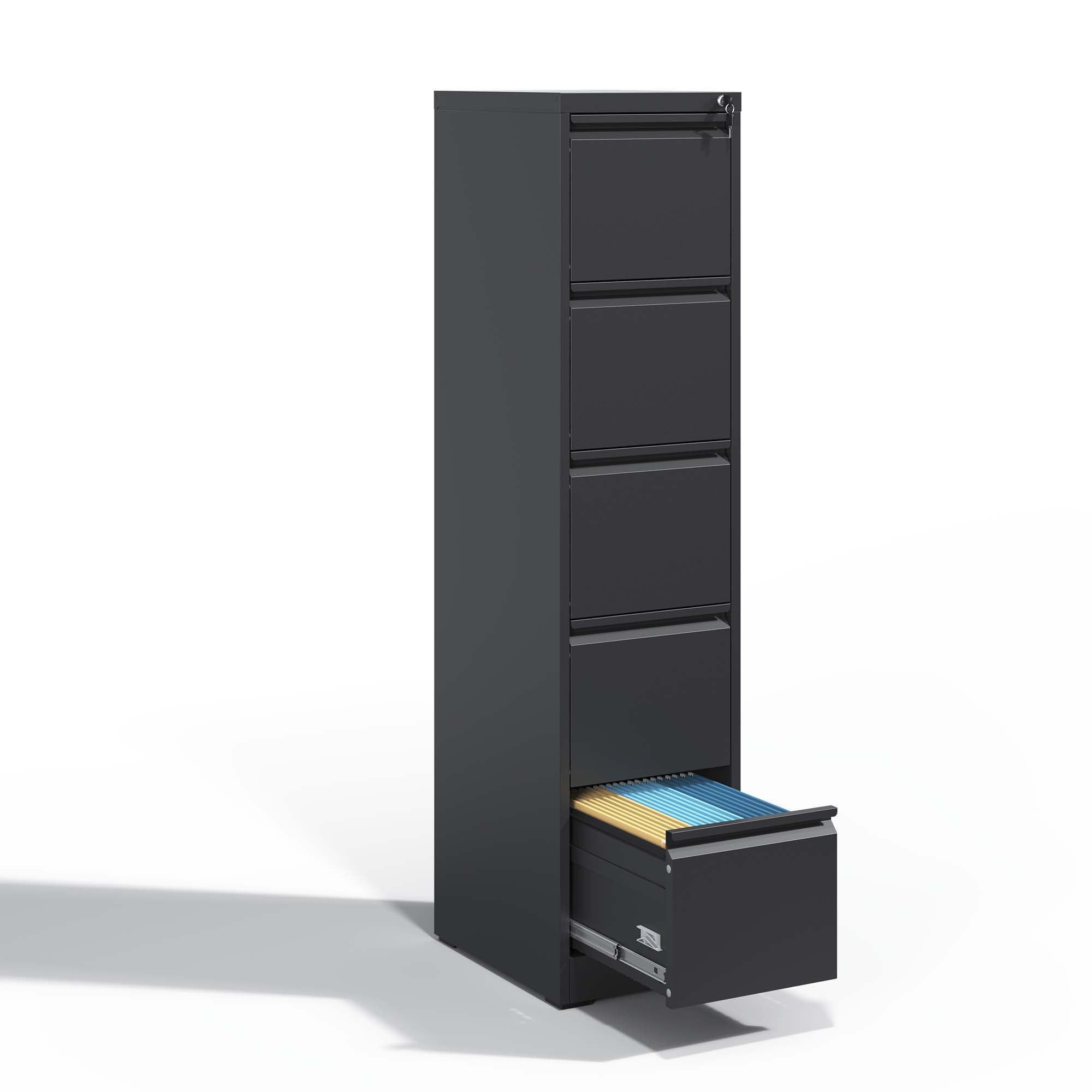 Black Metal 5-Drawer Lockable Vertical Filing Cabinet