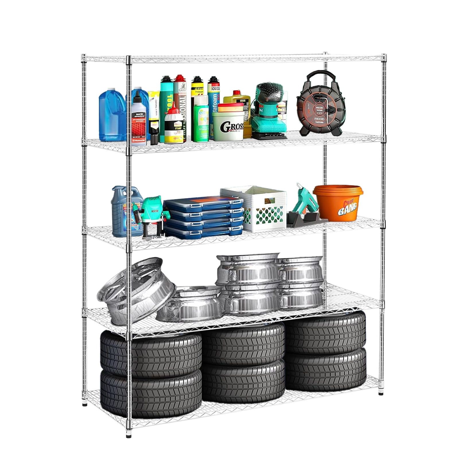 Silver Heavy-Duty Adjustable 5-Tier Steel Shelving Unit