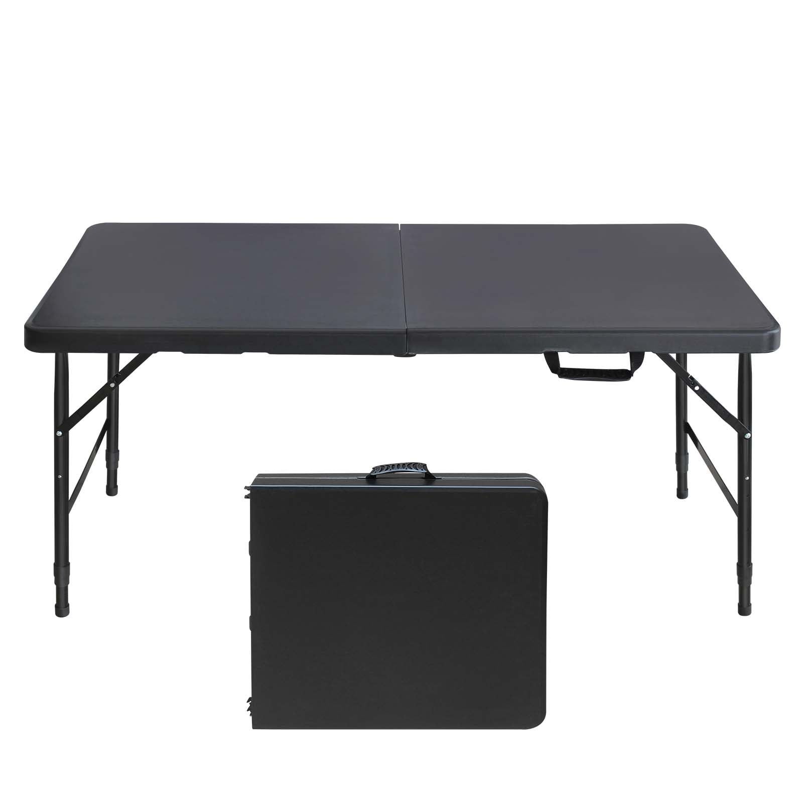 4ft Black Iron and Plastic Portable Folding Camping Table