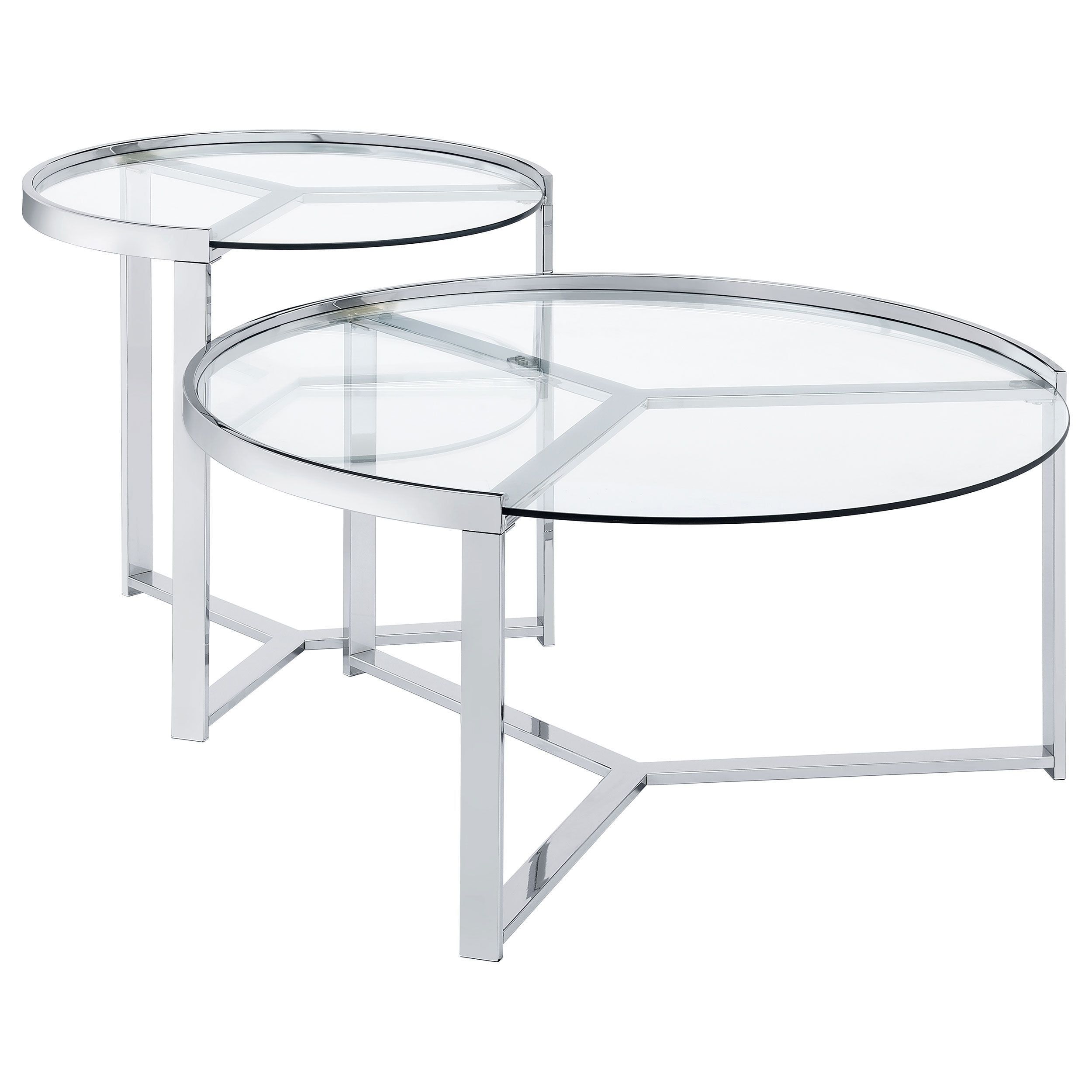 Delia Round Chrome and Glass Nesting Coffee Table Set