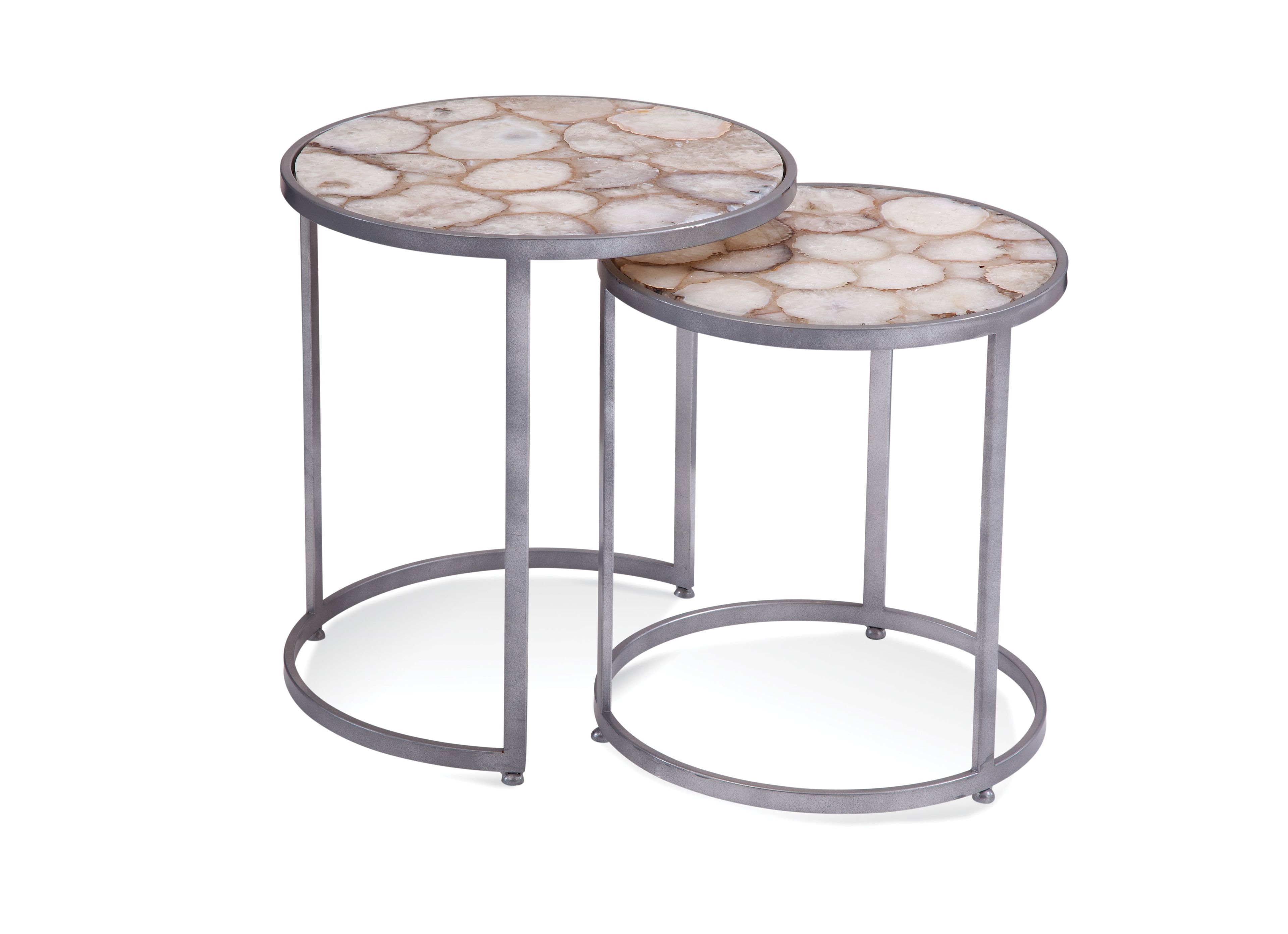 Delia 18" Round Stone Top Silver Metal Nesting Accent Table Set