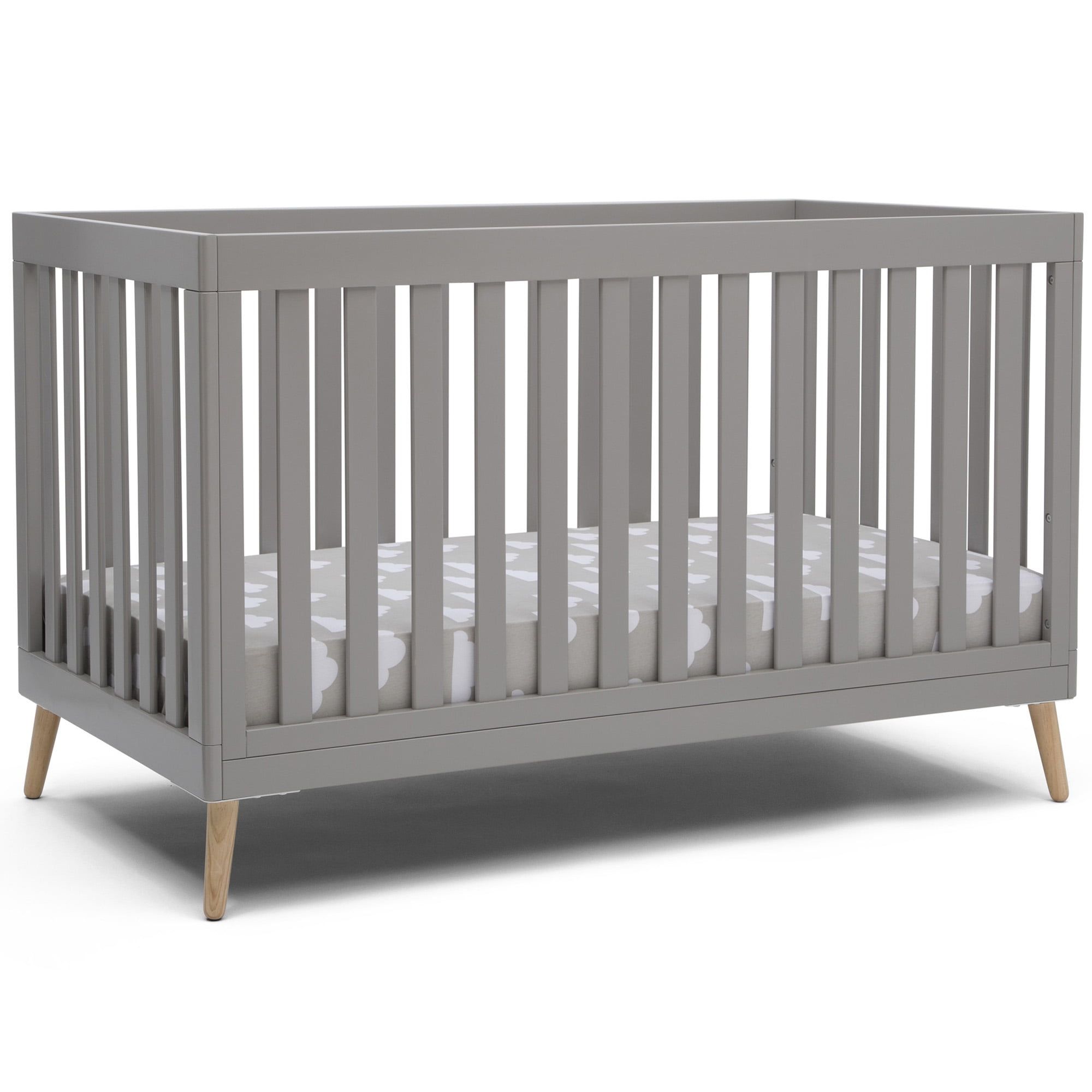 Essex Light Wood and Gray Convertible Baby Crib with Tapered Legs