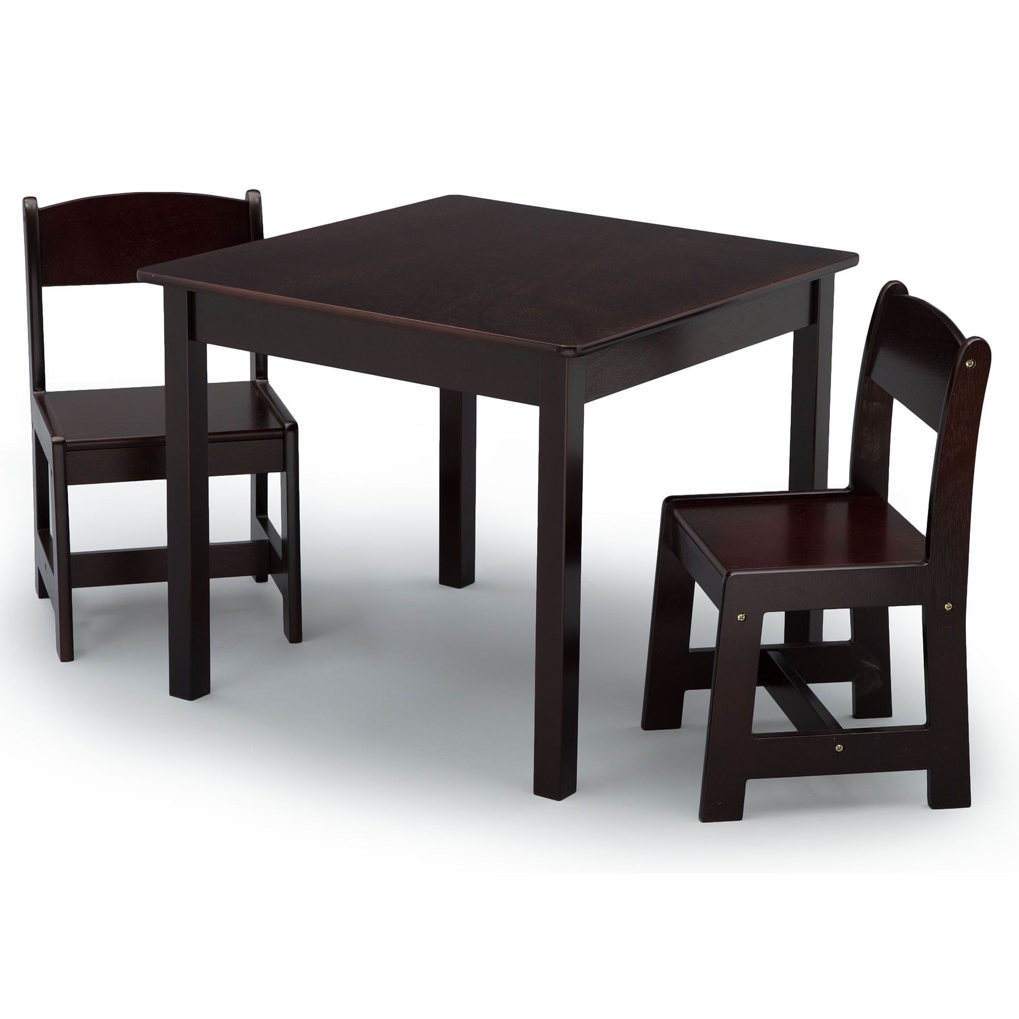 Dark Chocolate 3-Piece Kids Wooden Table and Chair Set