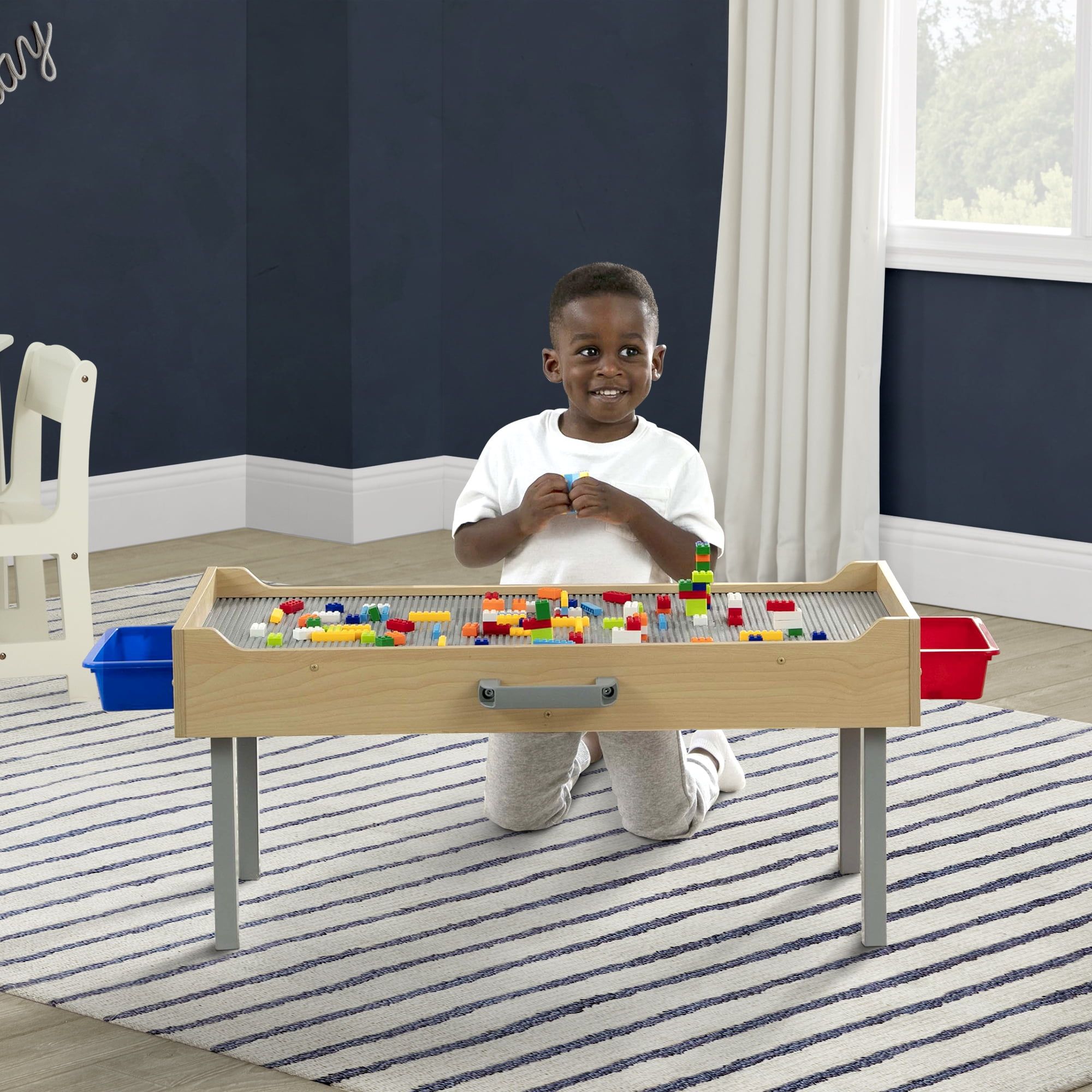 Gray Wooden Folding Play Table with Storage Bins