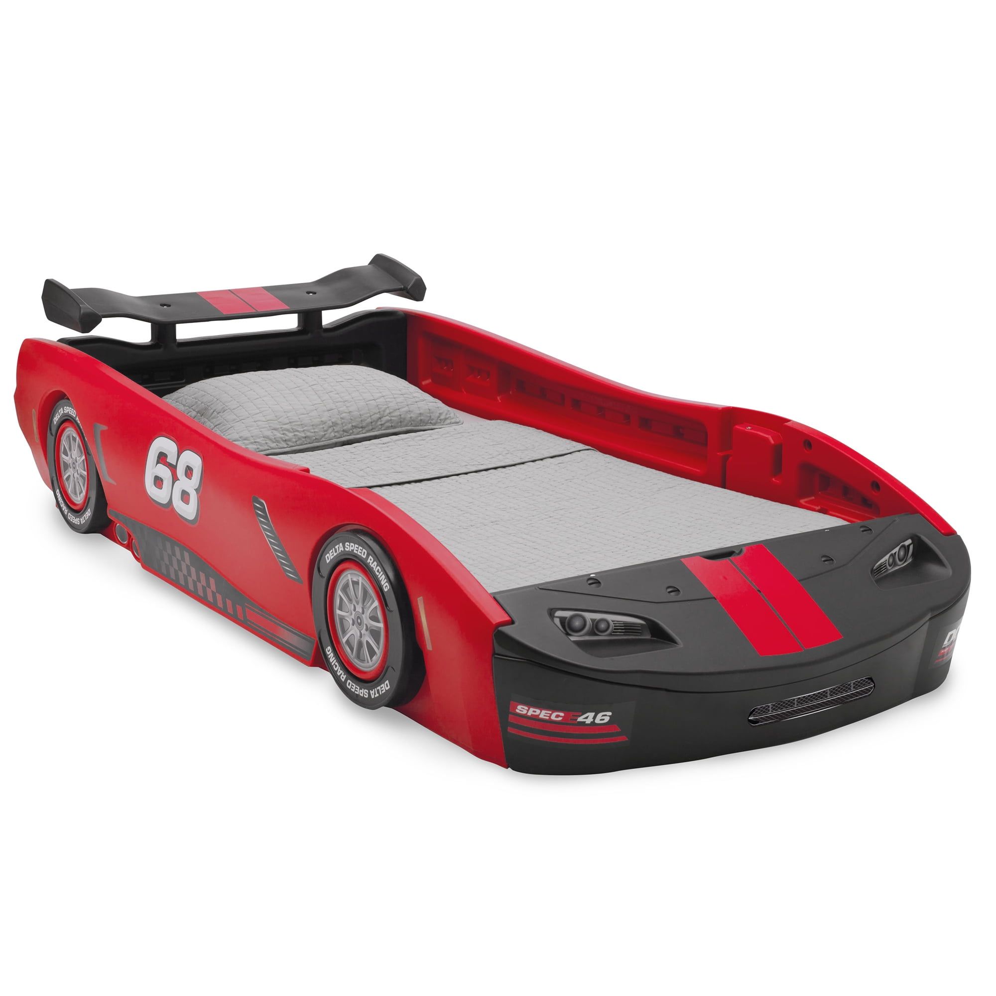 Red Twin Race Car Bed with Headboard and Frame