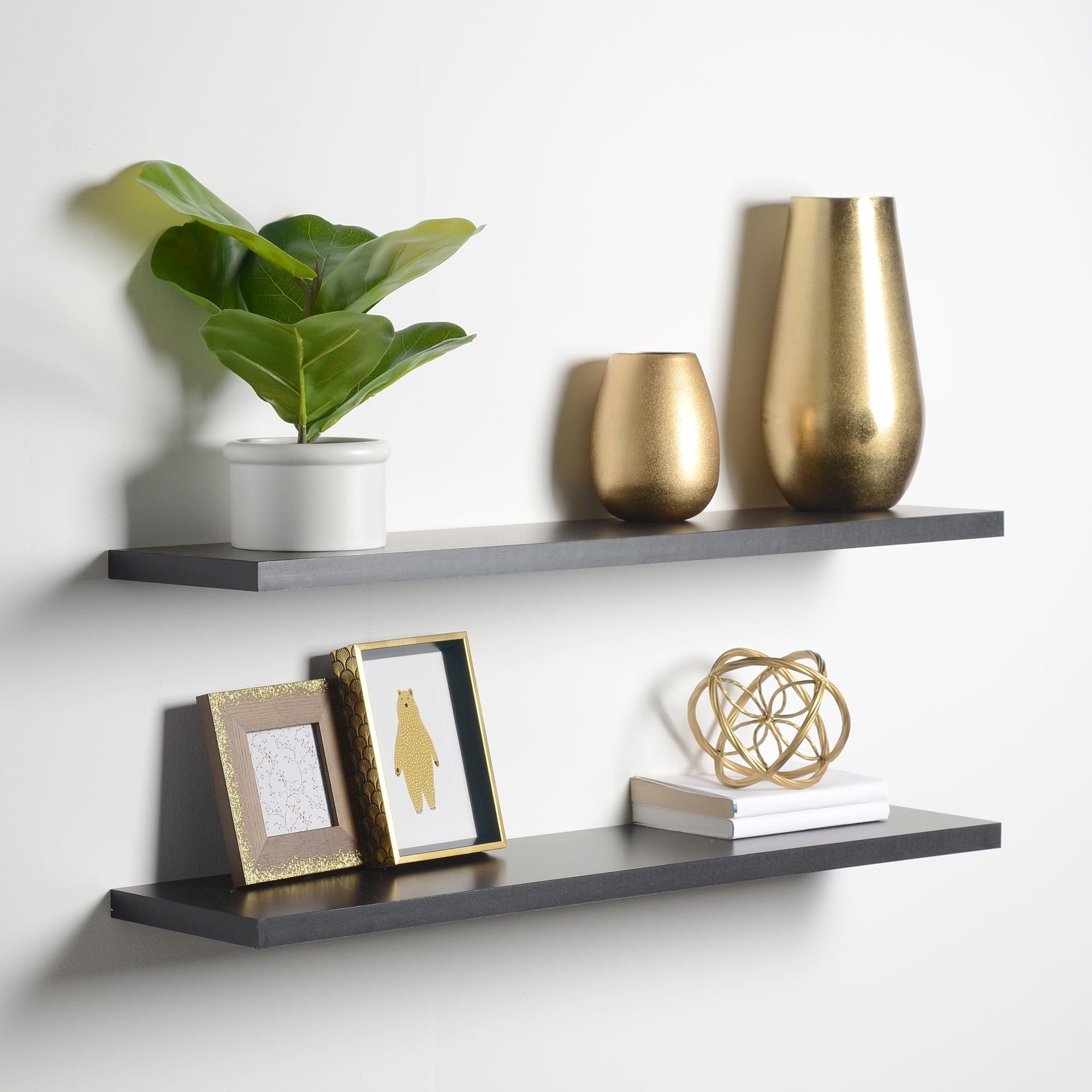 Ultra Slim Light Oak Wooden Floating Wall Shelves, 36" x 10"