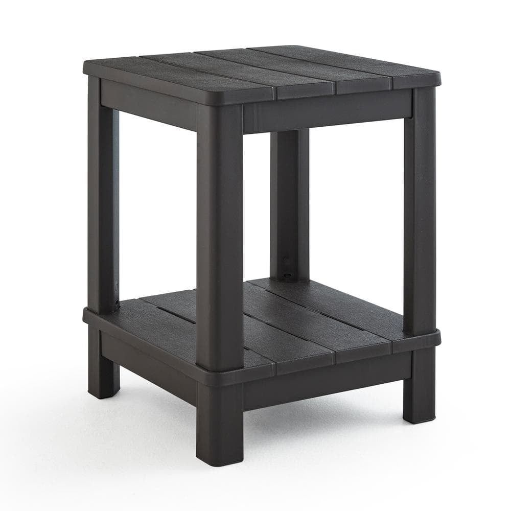 Deluxe Brown Resin Square Patio Side Table with Storage