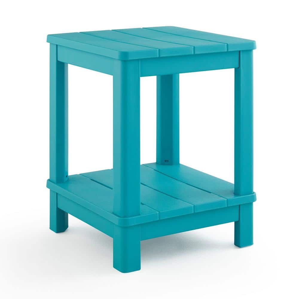 Deluxe Teal Resin Square Patio Side Table with Storage