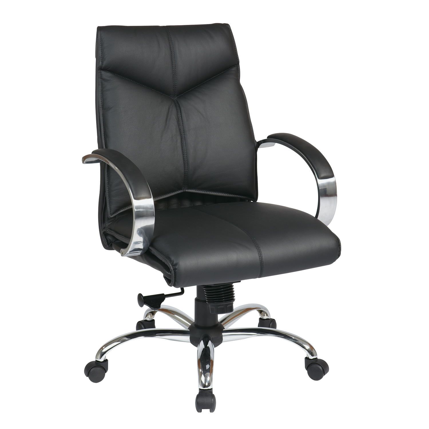 Deluxe Swivel Executive Black Leather Office Chair with Chrome Base