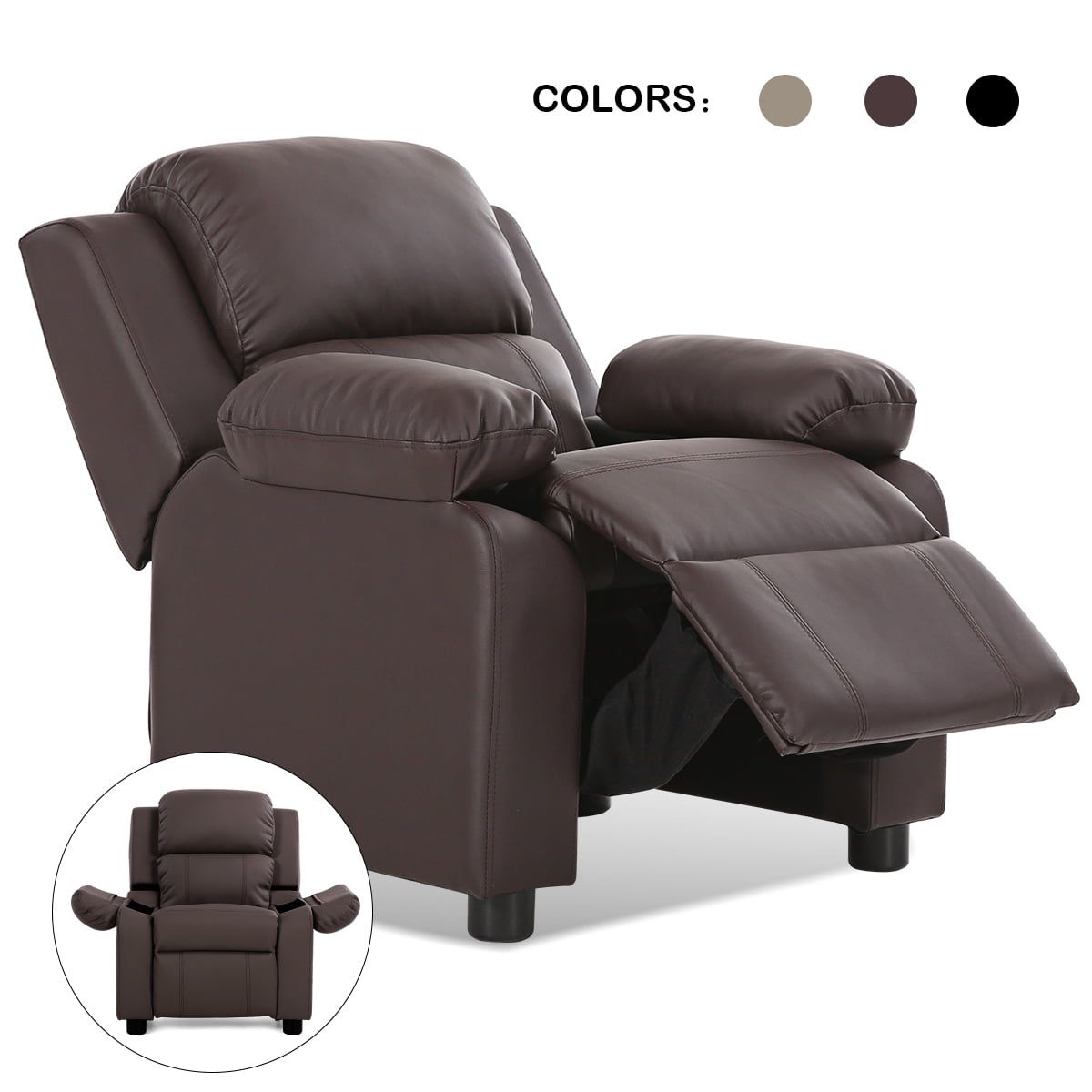 Brown Faux Leather Kids Recliner Armchair with Storage