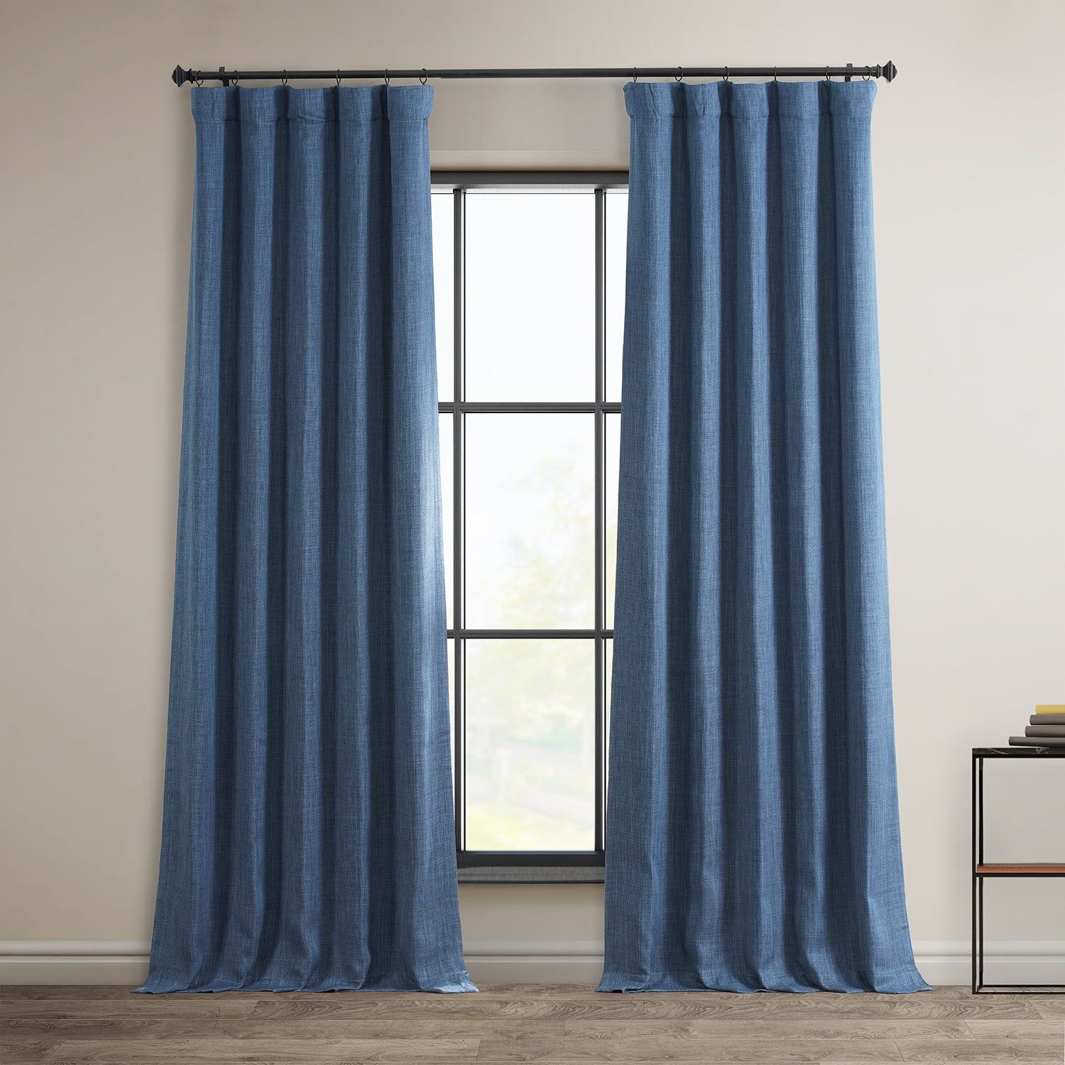 Denim Blue Faux Linen Room Darkening Curtains 50"W x 96"L