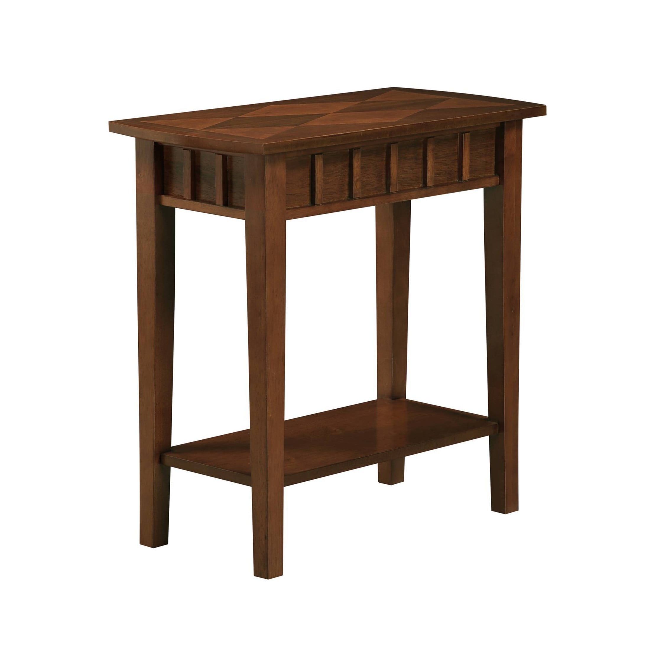 Espresso Diamond-Shape Top End Table with Dual-Tier Shelving