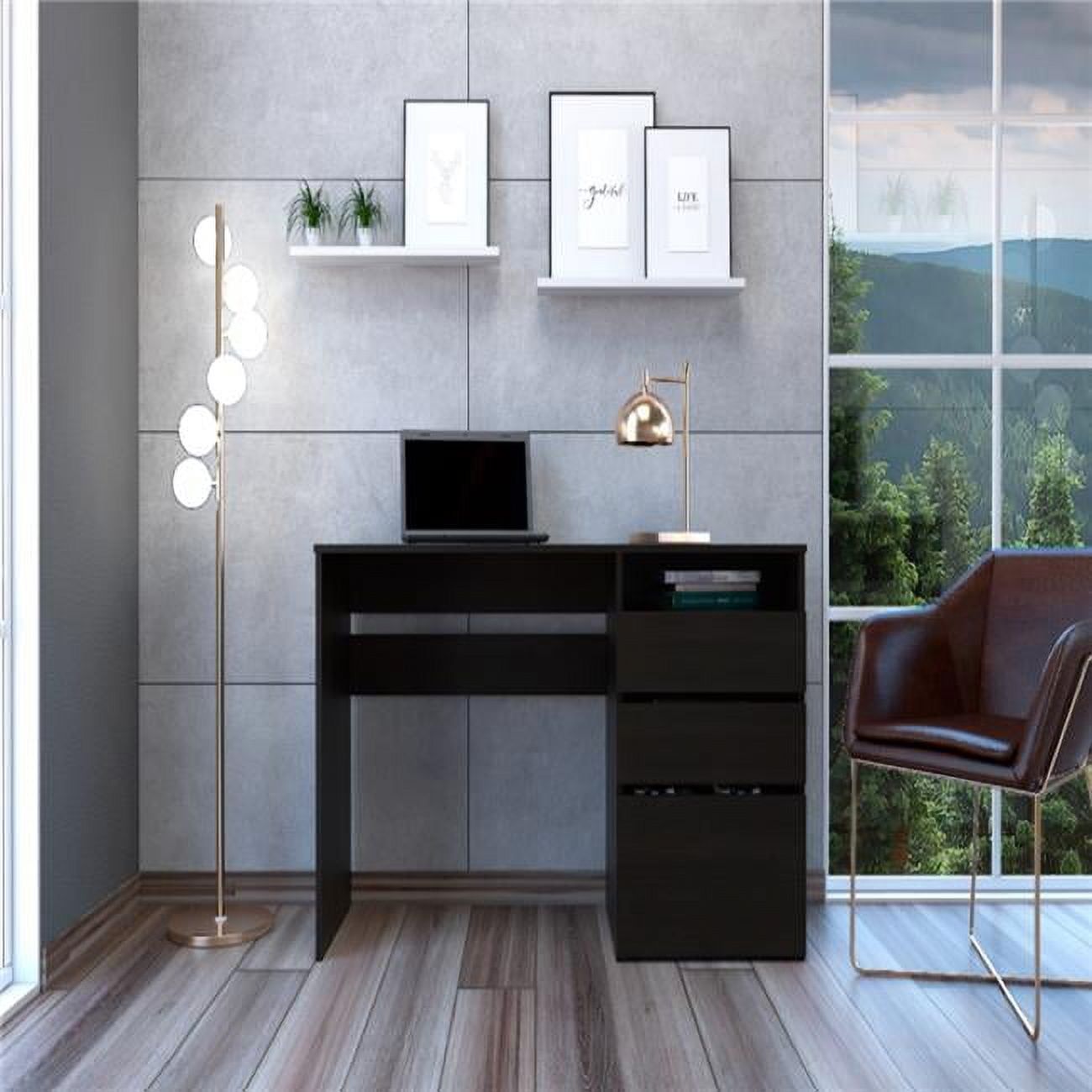 Kenai Compact Black 3-Drawer Engineered Wood Computer Desk