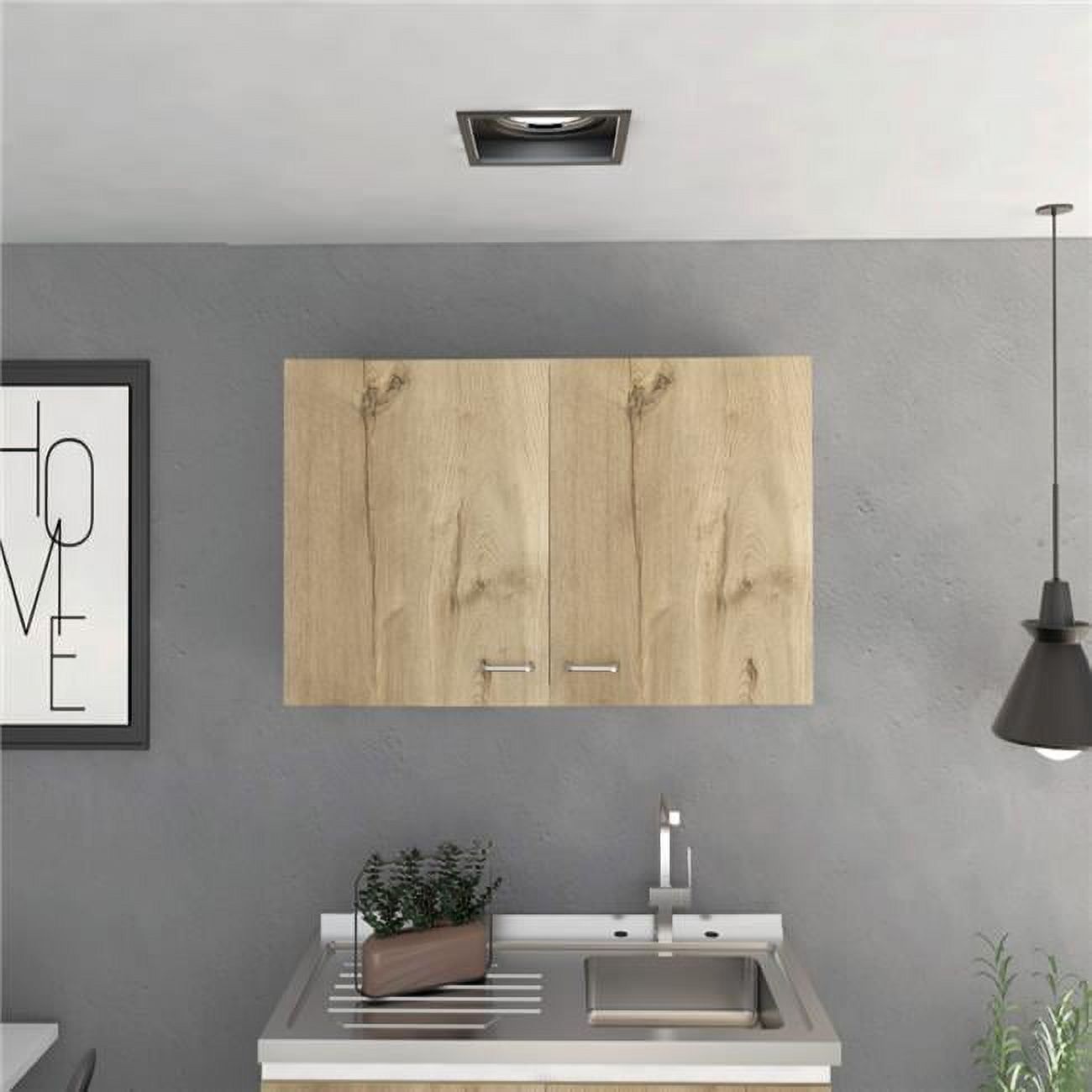 Salento Modern White and Light Oak Wall Double Door Cabinet