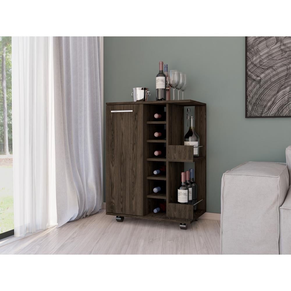 Magda Dark Walnut Bar Cart with Wine Storage