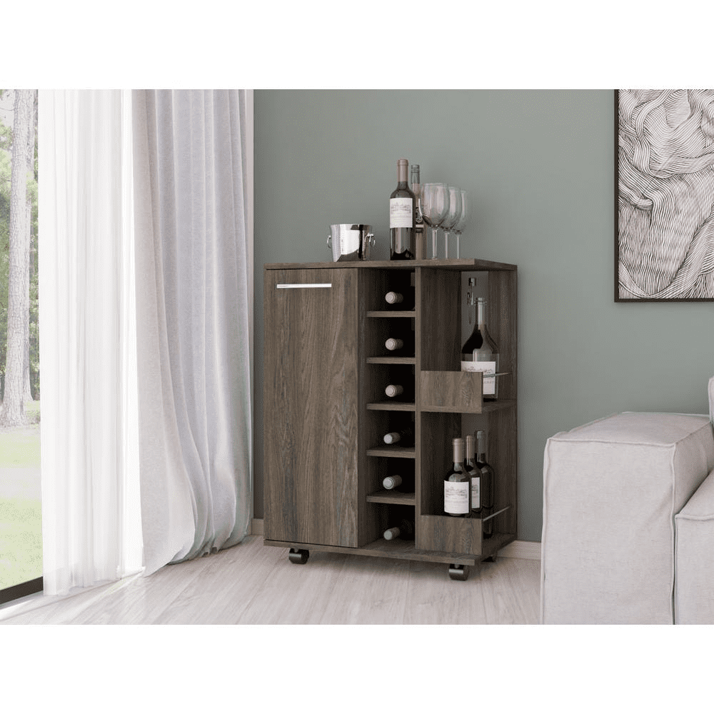 Magda Carbon Espresso Bar Cart with Wine Rack and Storage