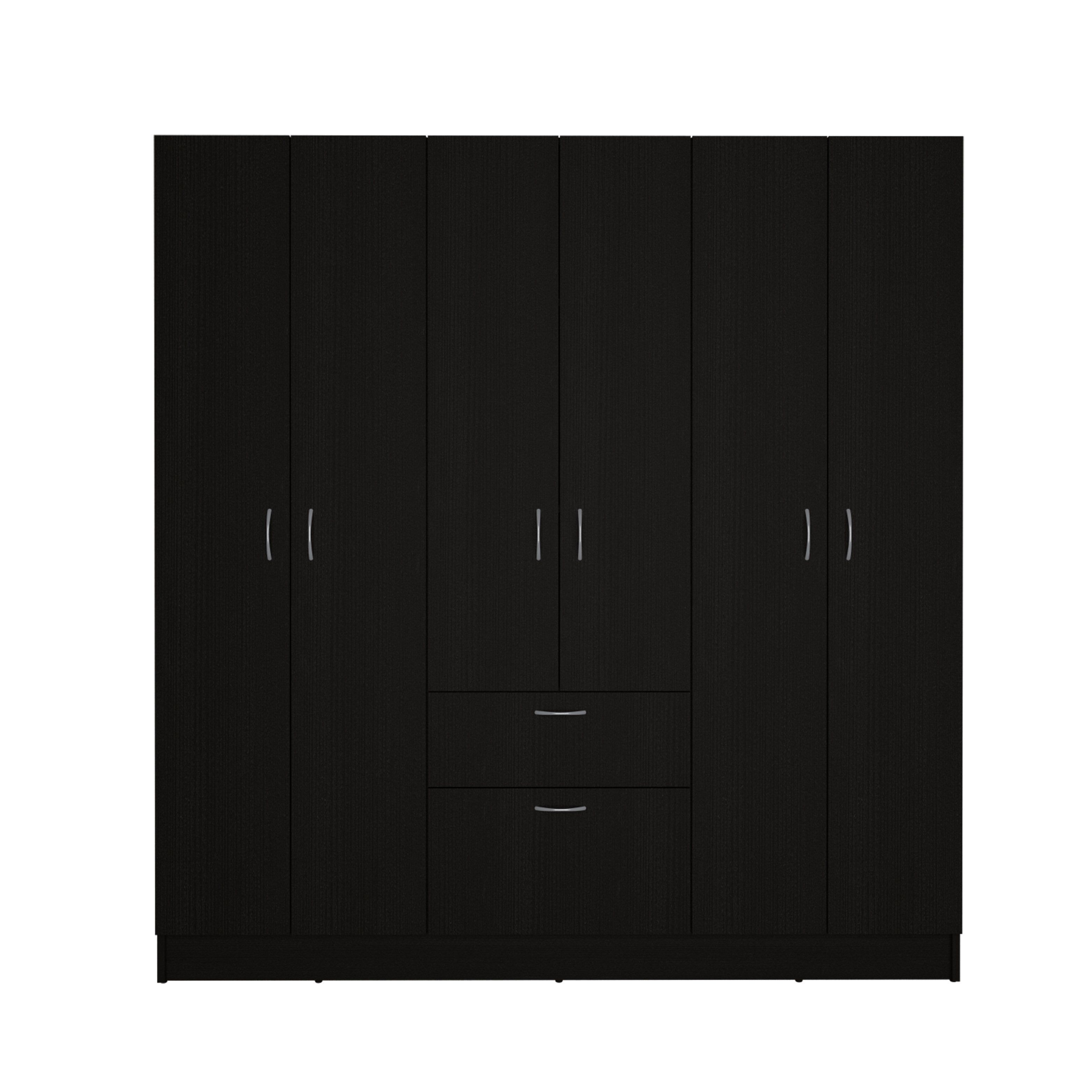 Kibo Black 6-Door Armoire with Drawer and Shelves