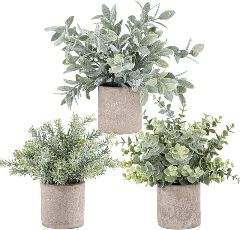 Mini Potted Faux Eucalyptus Plants with Paper Pulp Pots