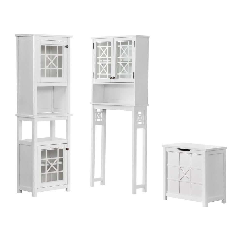 White Wood 5-Piece Bathroom Storage Set with Glass Doors