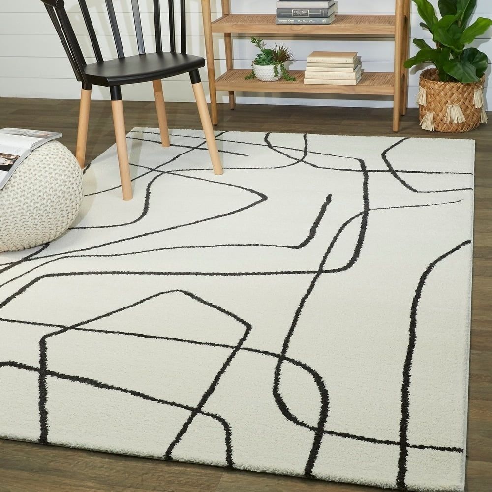 Descartes Charcoal and Ivory Square Synthetic Area Rug