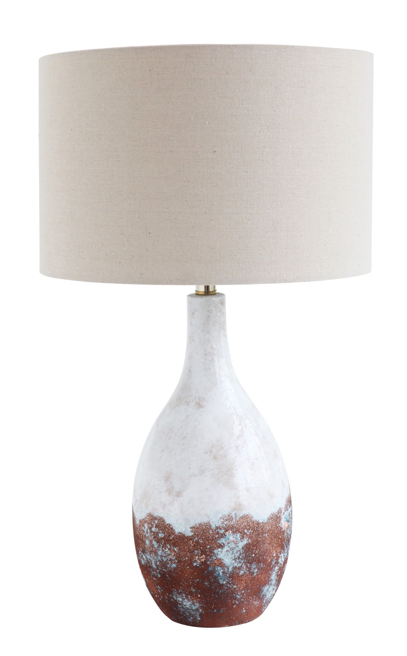 Reactive Glazed Ceramic Table Lamp with Beige Linen Shade