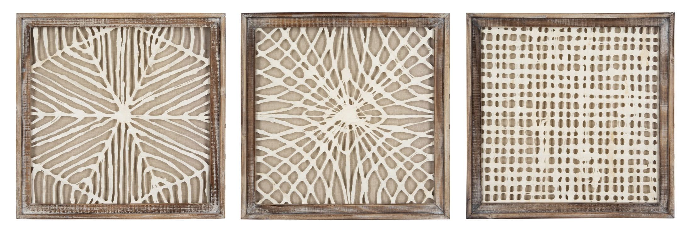 Handmade Abstract Paper Art in Distressed Wood Frame, Set of 3