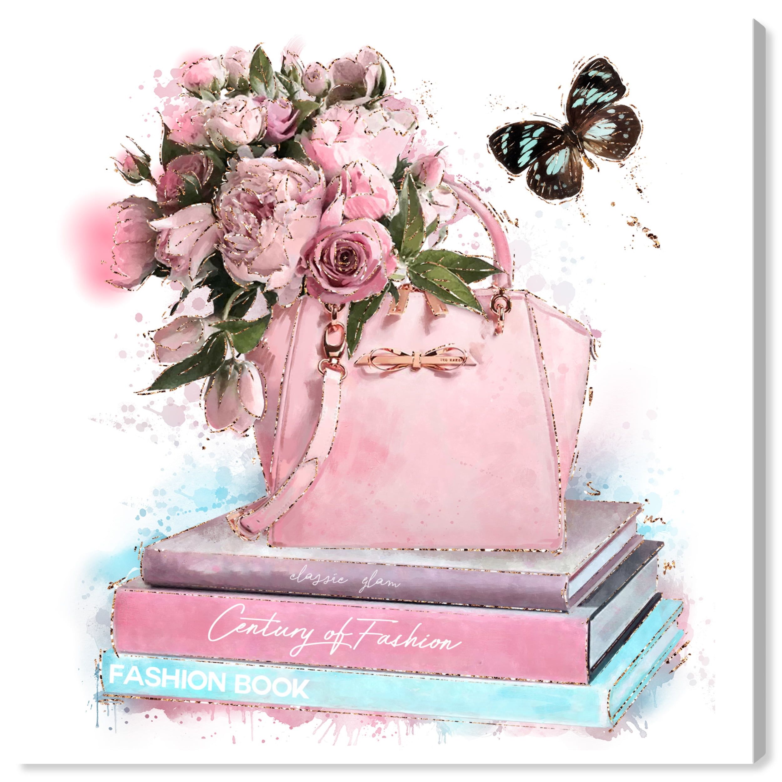 12" x 12" Pink and Pastel Canvas Fashion Books Wall Art