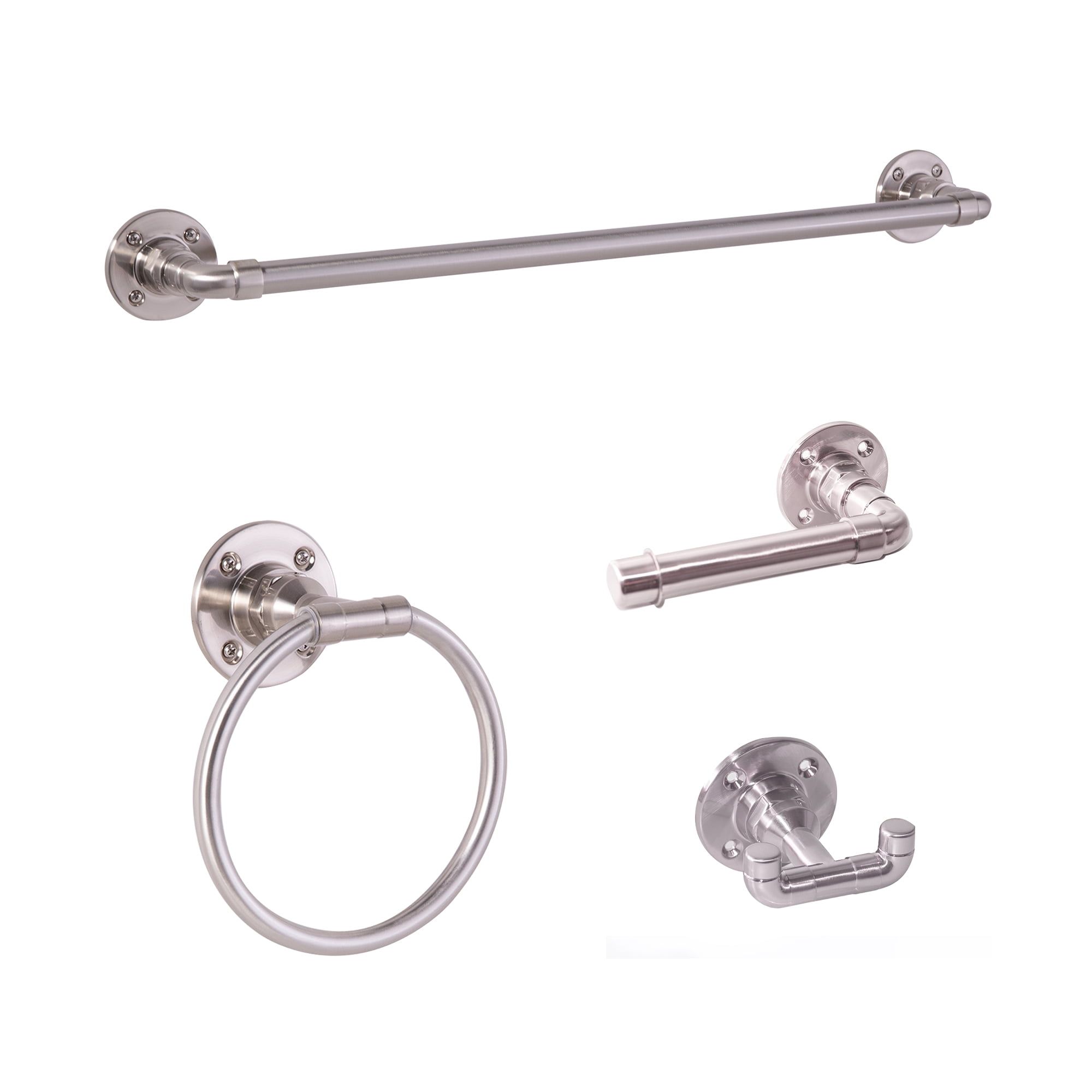 Satin Nickel 4-Piece Bathroom Hardware Accessory Kit