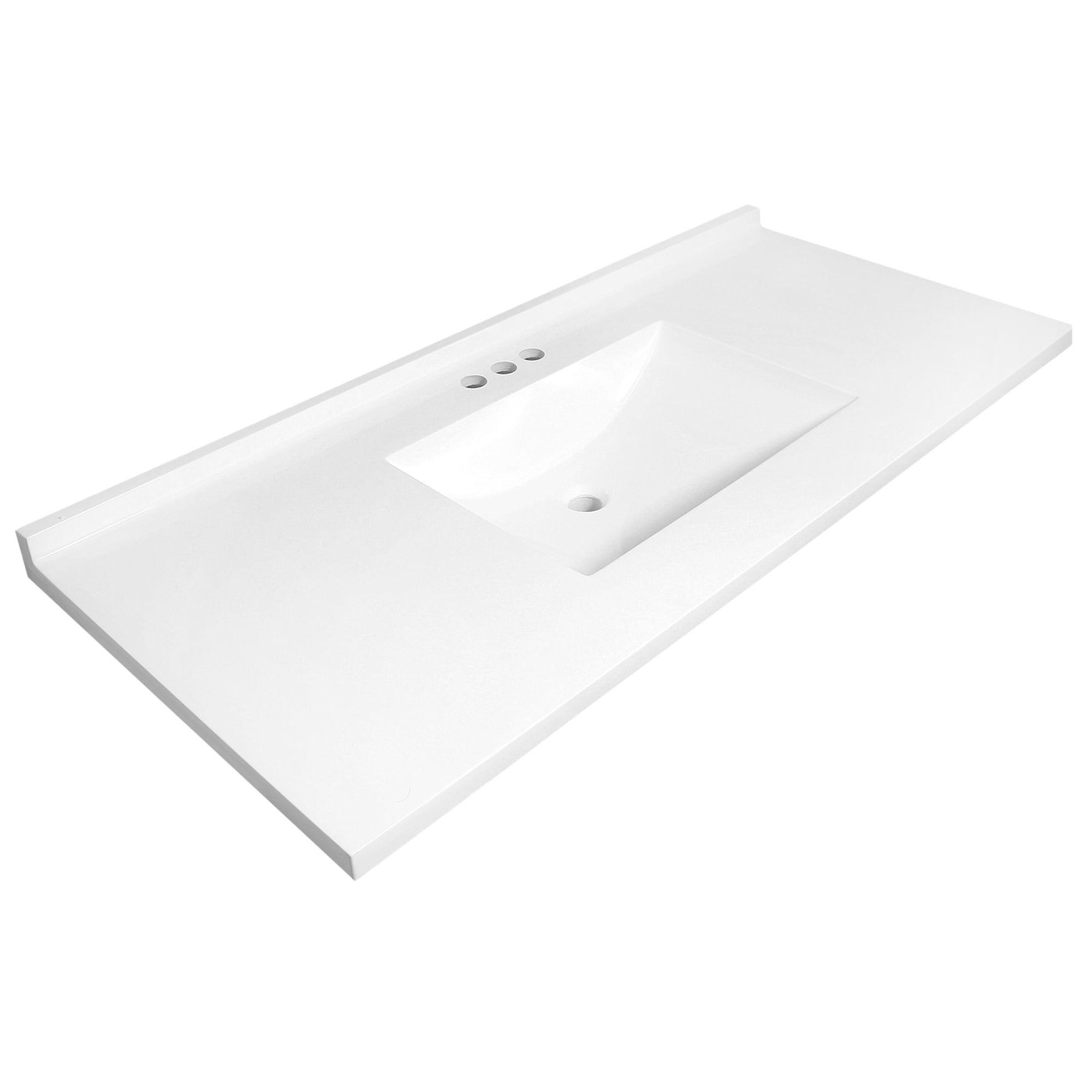 49-Inch Solid White Cultured Marble Vanity Top with Integrated Sink and Backsplash