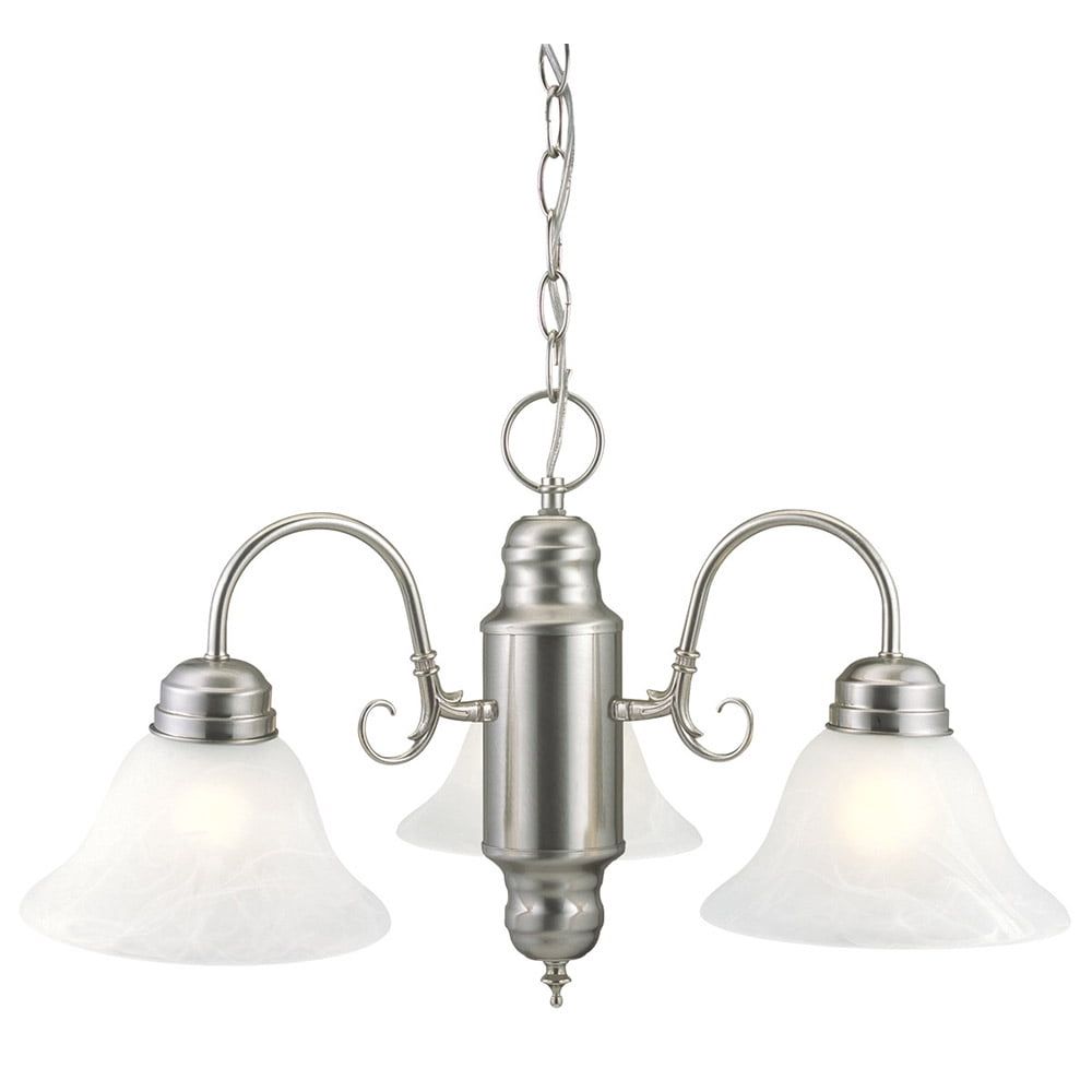 Satin Nickel 22" Modern 3-Light Chandelier with Alabaster Glass Shades